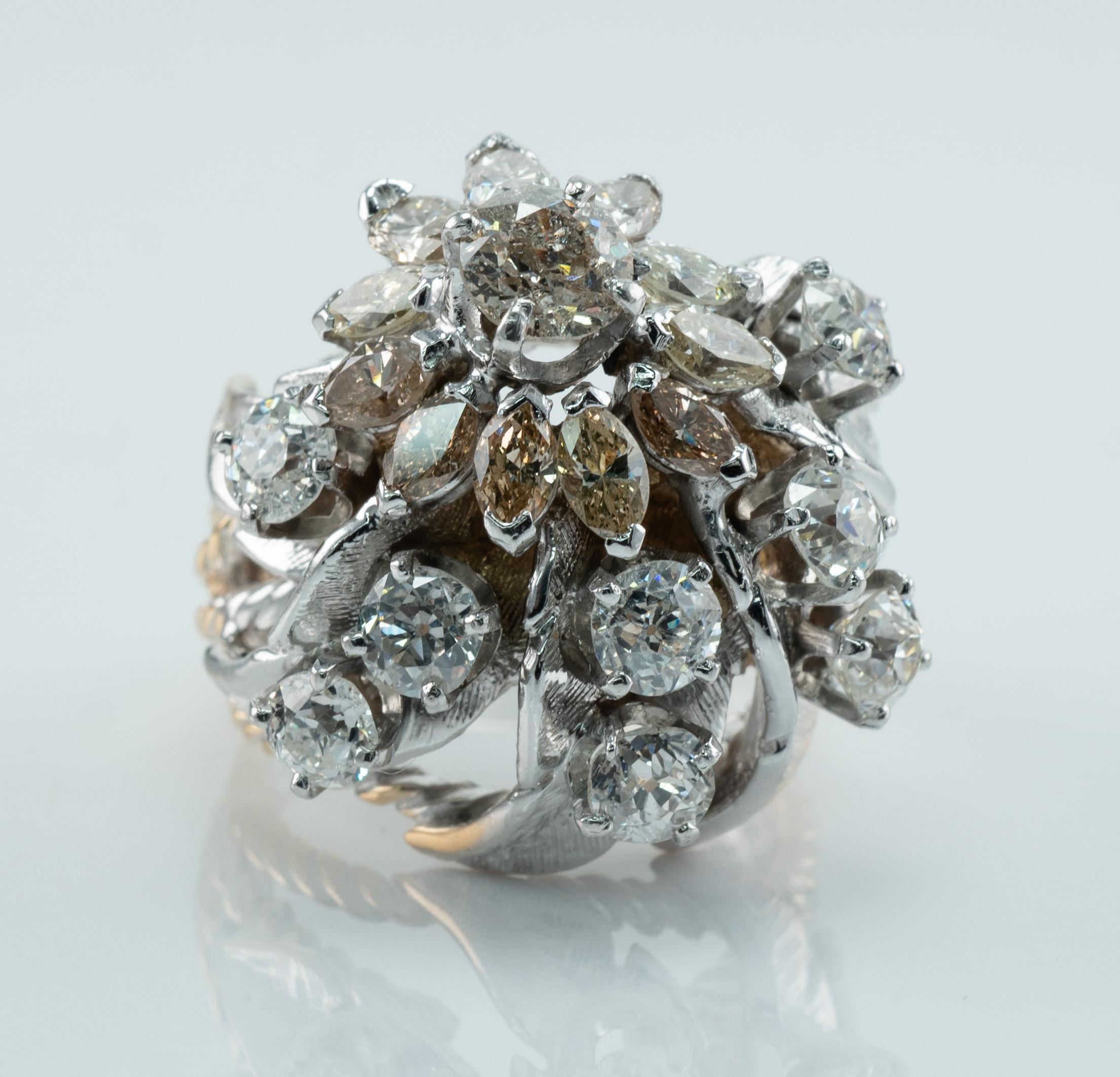 Diamant-Ring-Blume aus 14 Karat Gold  Cocktail-Vintage TDW, 4,07 Damen im Angebot
