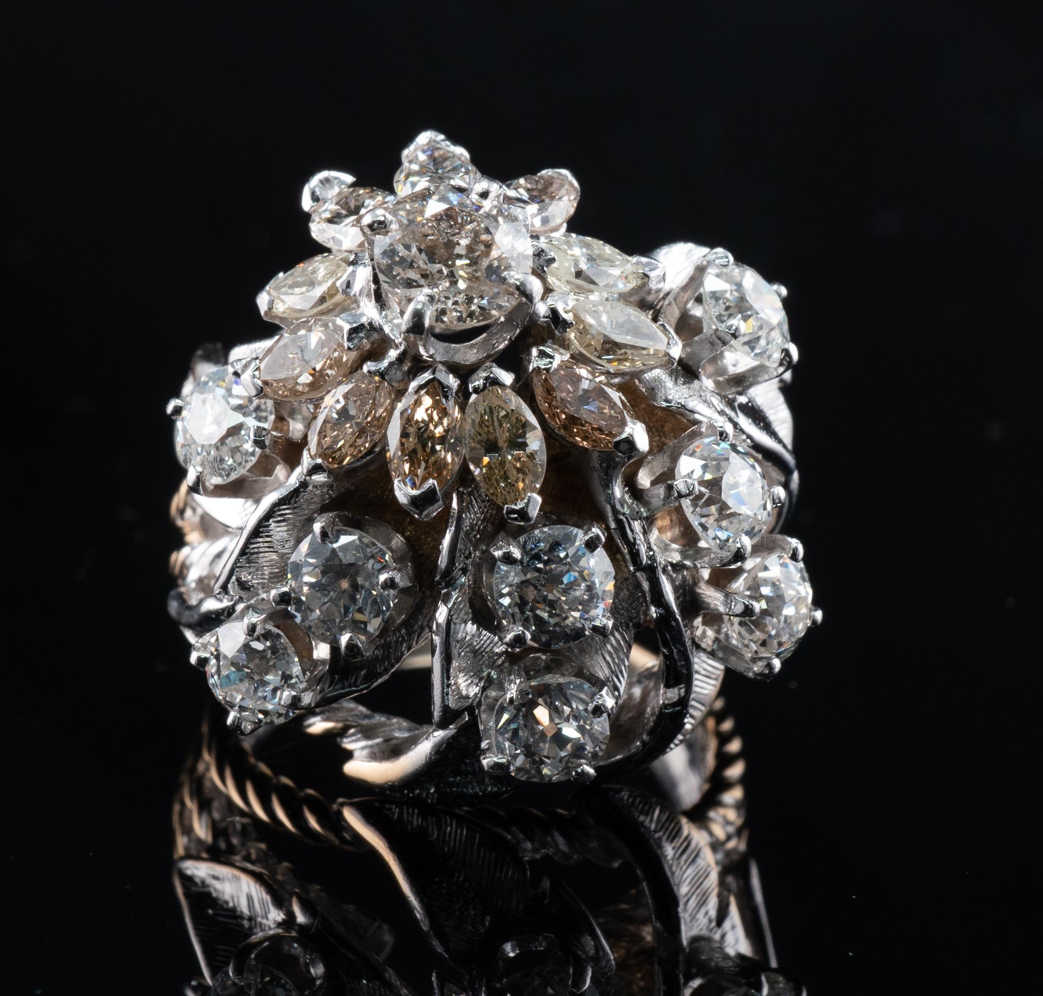 Diamant-Ring-Blume aus 14 Karat Gold  Cocktail-Vintage TDW, 4,07 im Angebot 3