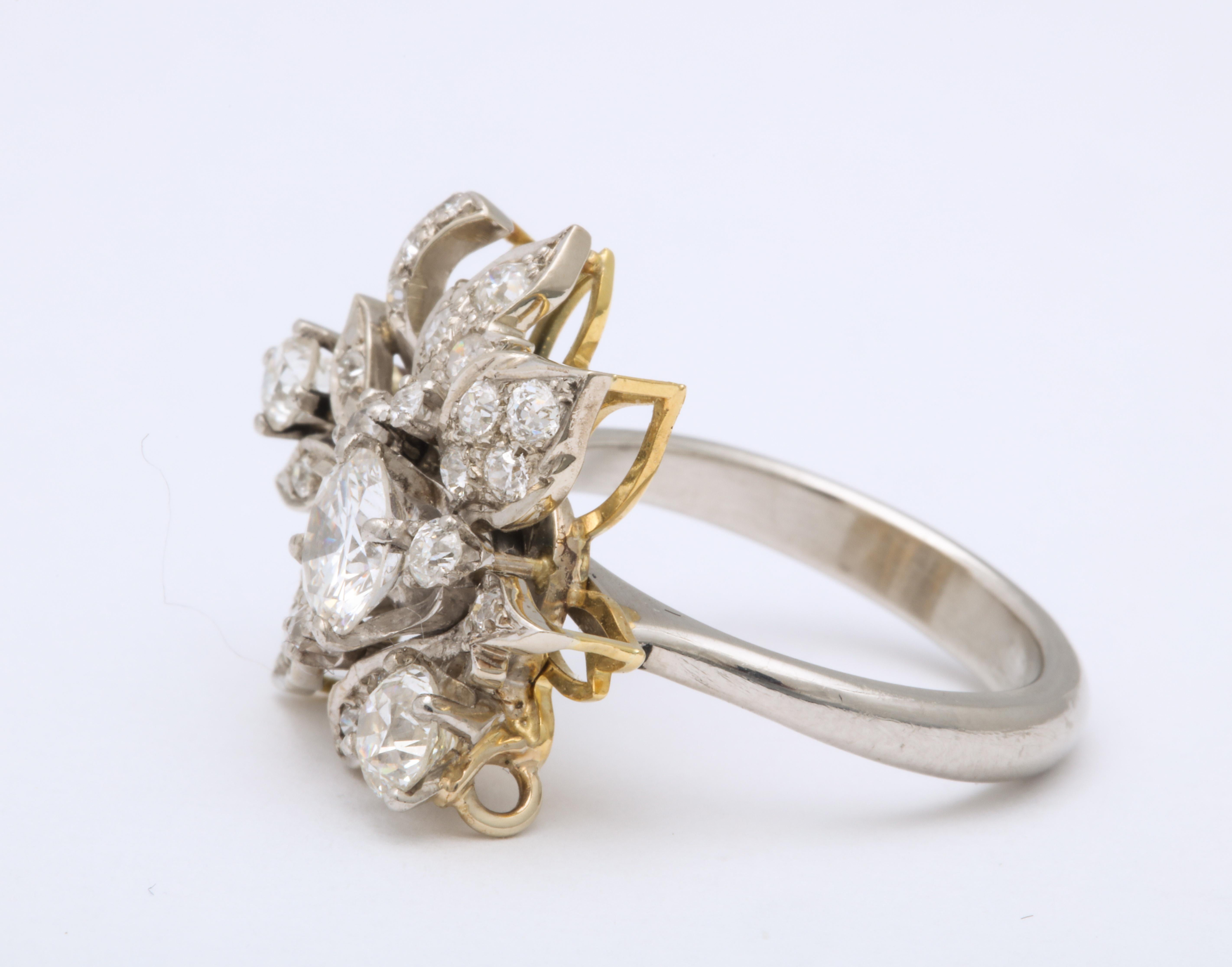 Cushion Cut Articulated Diamond Flower Ring For Sale