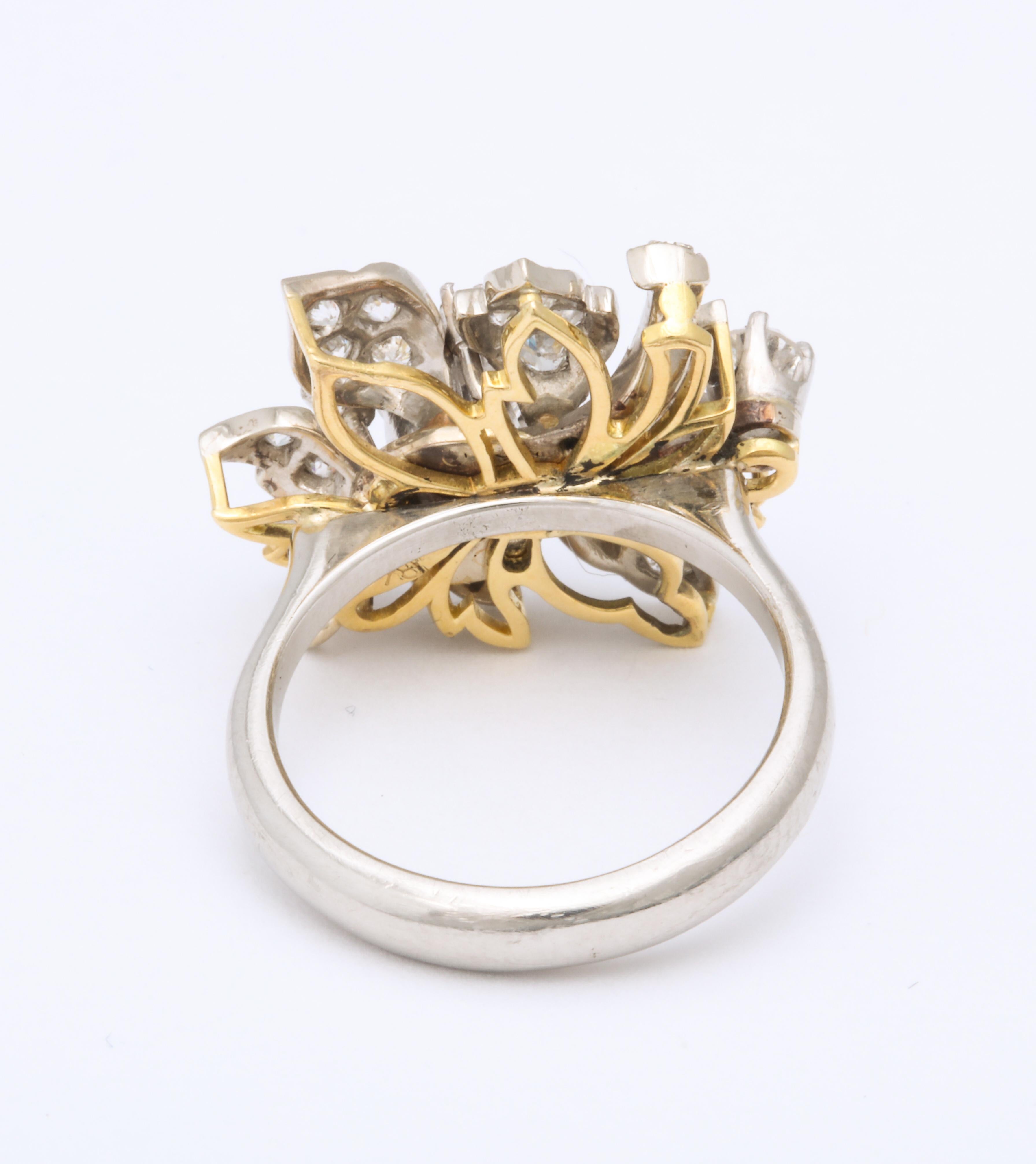 Articulated Diamond Flower Ring In Good Condition For Sale In New York, NY