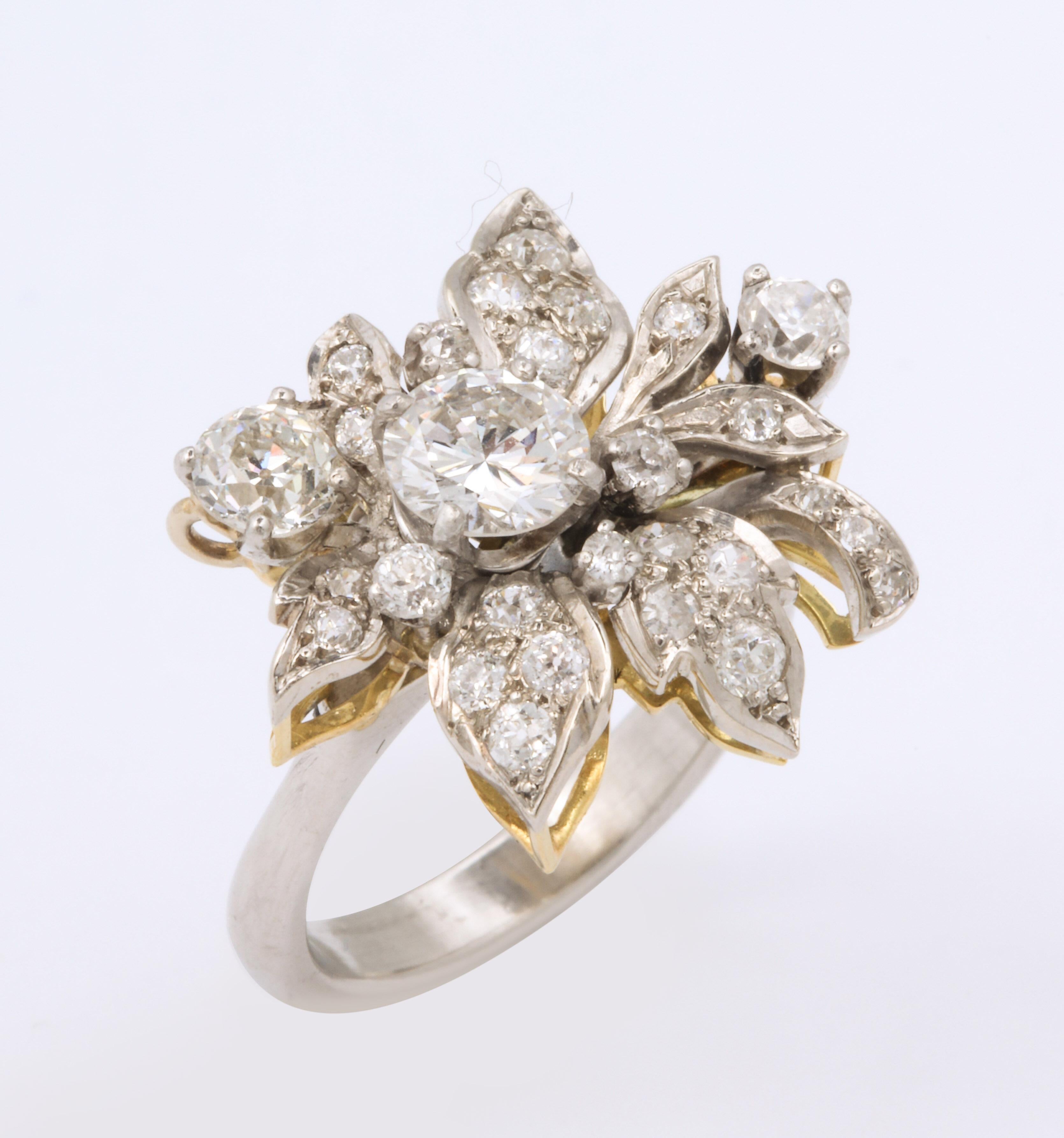 Articulated Diamond Flower Ring For Sale 1