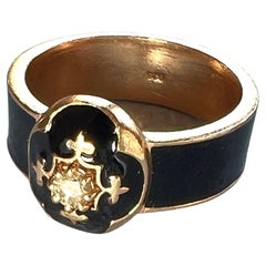 Signet Ring Diamond Ring Gold Black Enamel