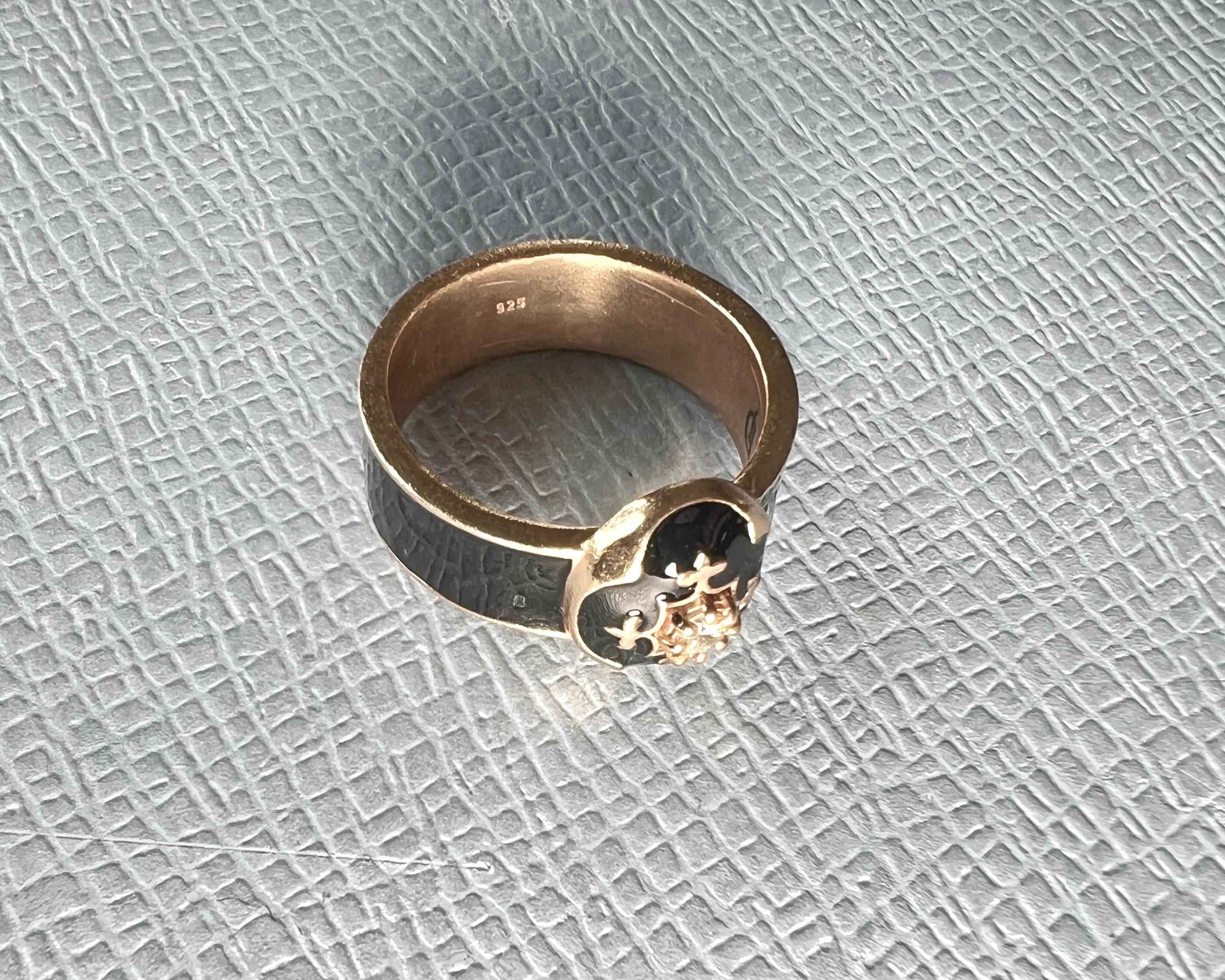 Signet Ring Diamond Ring Gold Black Enamel For Sale 2