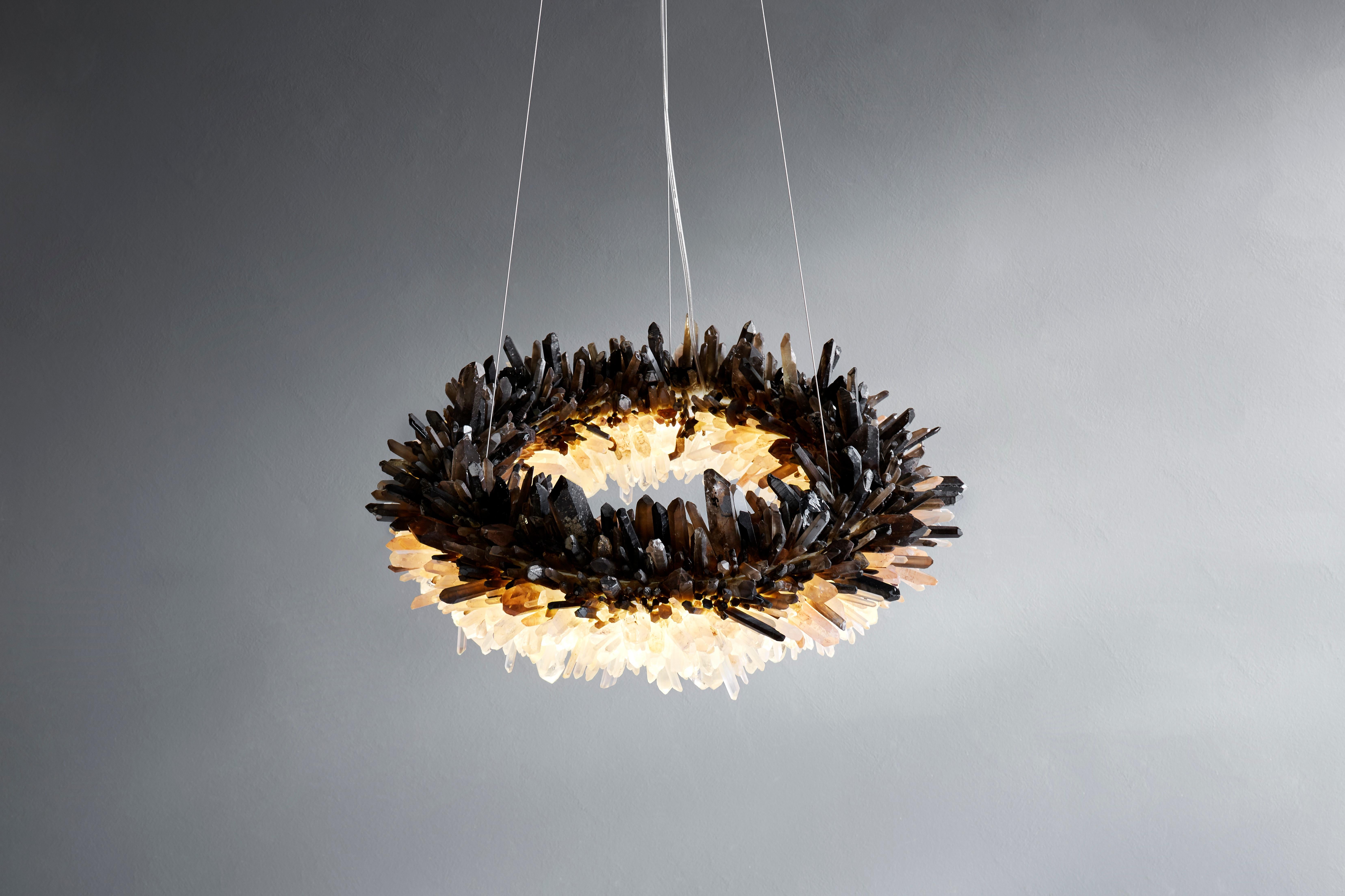 Australian Various Sized, Diamond Ring Gradient Quartz Pendant Light by Christopher Boots For Sale