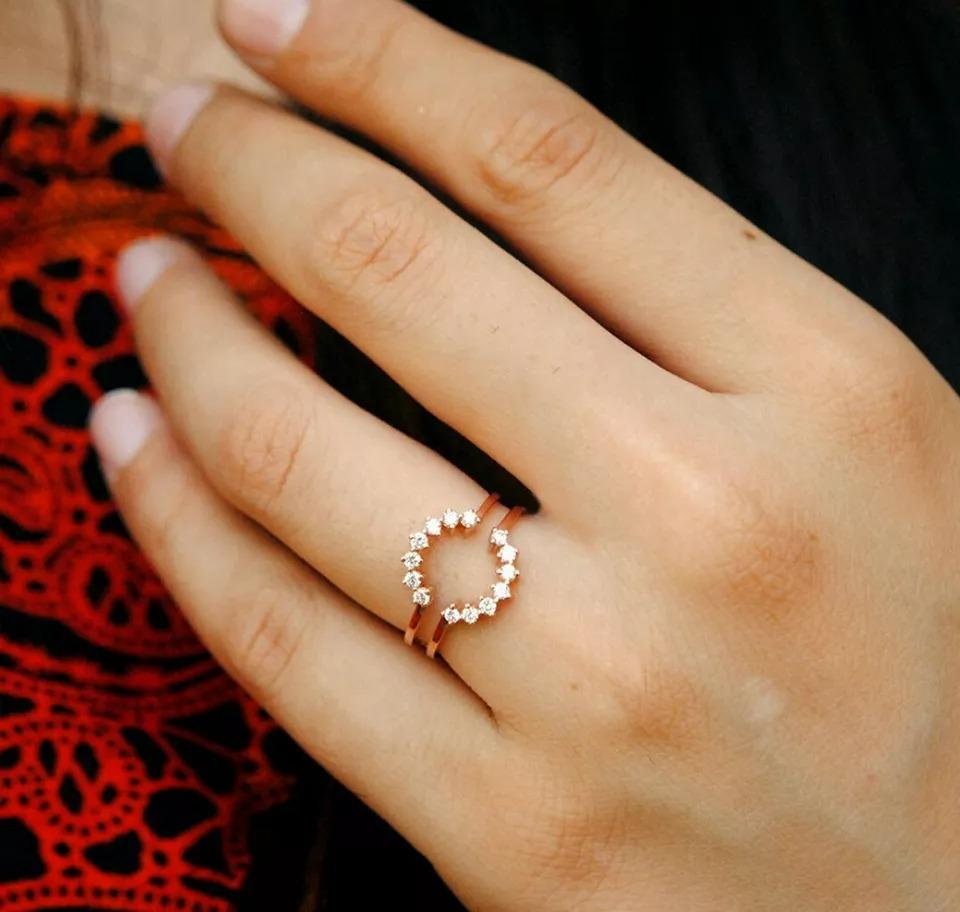 Diamond Ring Guard Round Classic Halo Ring Enhance 14k Gold Stack Bands In New Condition For Sale In Chicago, IL