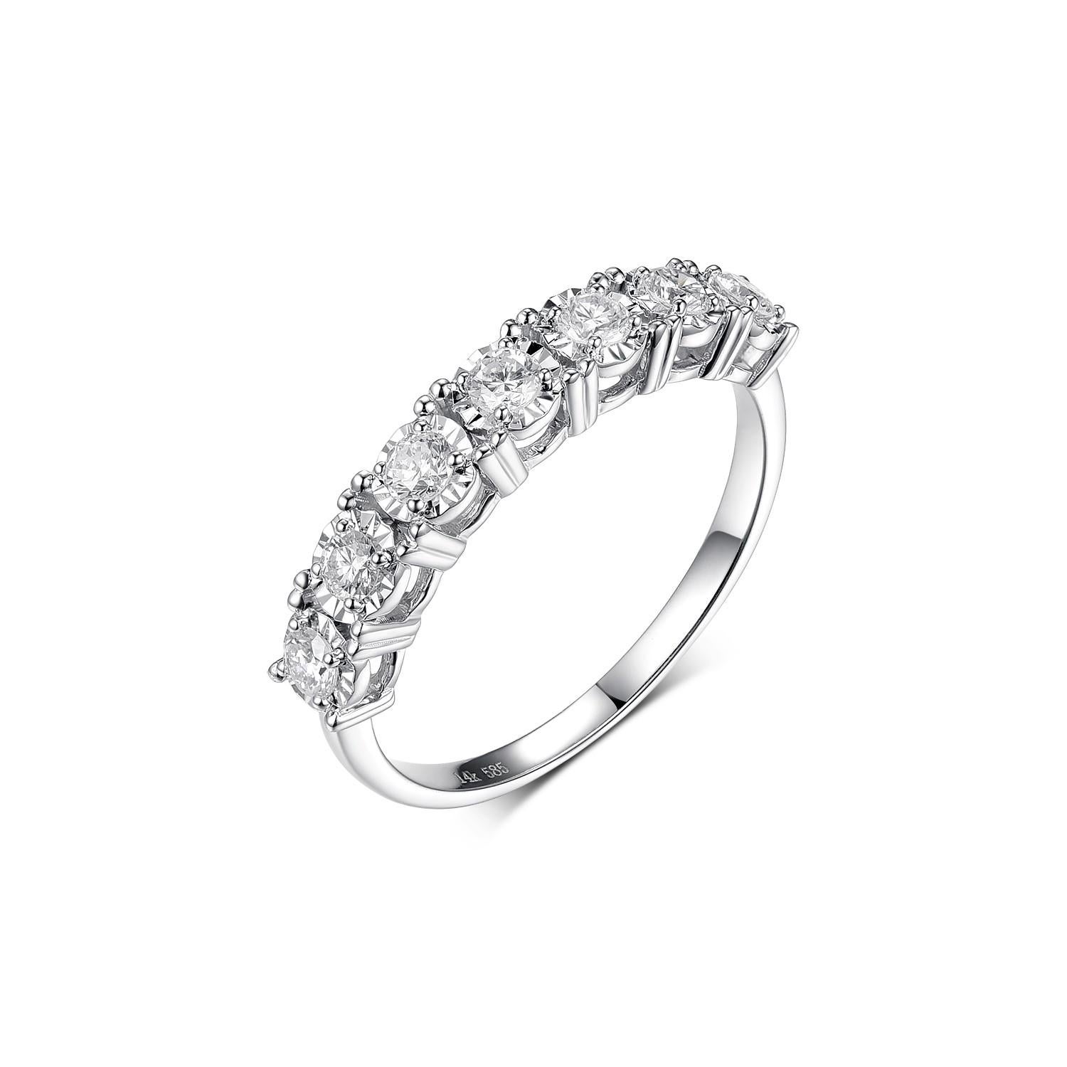 This ring features diamond weight 0.38 carat.  Ring is set in 14 karat white gold. Great for everyday use and it is stack-able with other ring.

Resizing is available
US 6.25
Diamond 0.38 Carat

