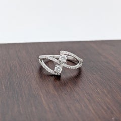 Diamond Bypass Ring w Earth Mined Diamonds in Solid 14K Gold 2 Stone Ring