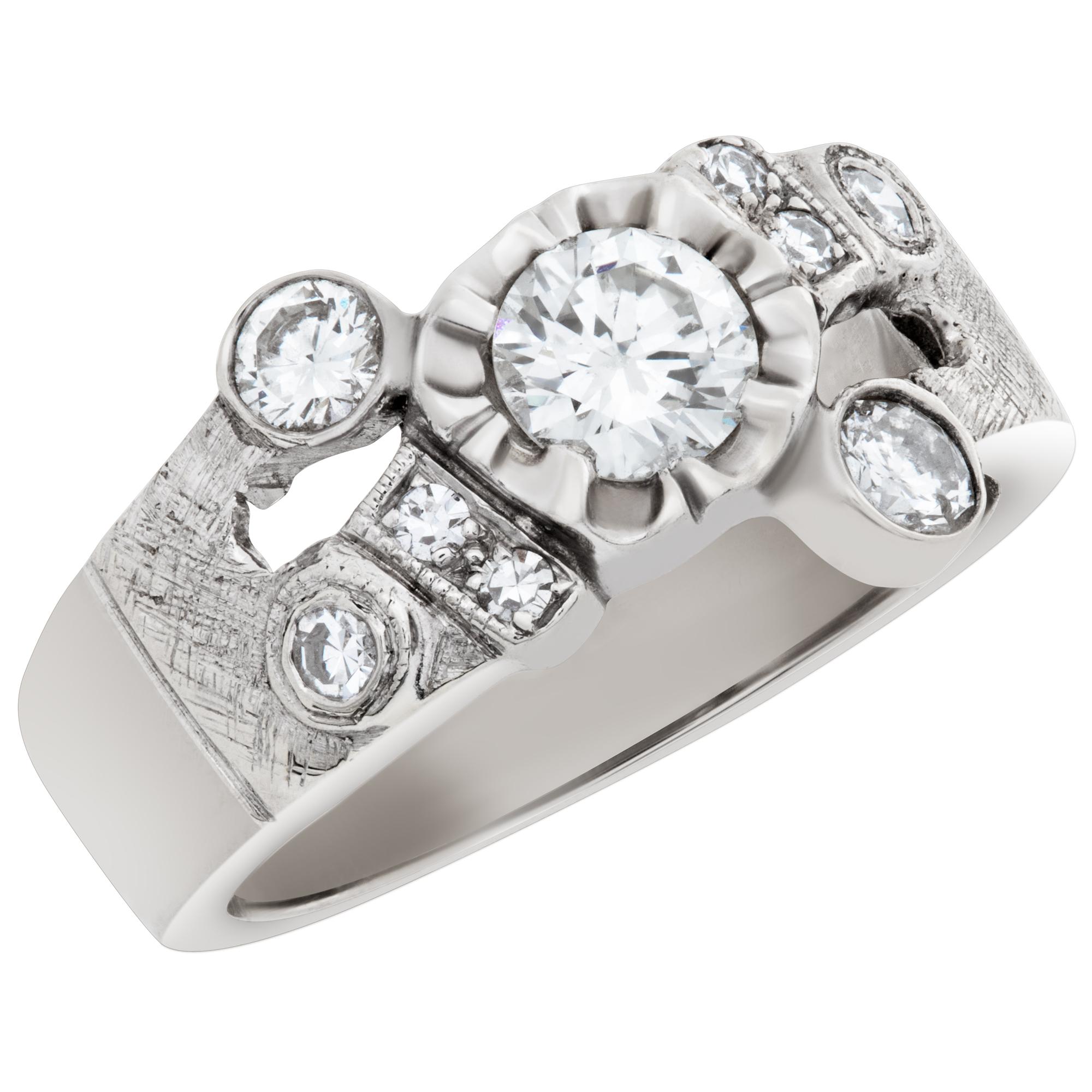 Anello con diamanti in oro bianco 14k, 0,80 carati di diamanti In condizioni ottime in vendita a Surfside, FL