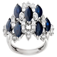 Diamond Ring in 14k White Gold with Blue Sapphire
