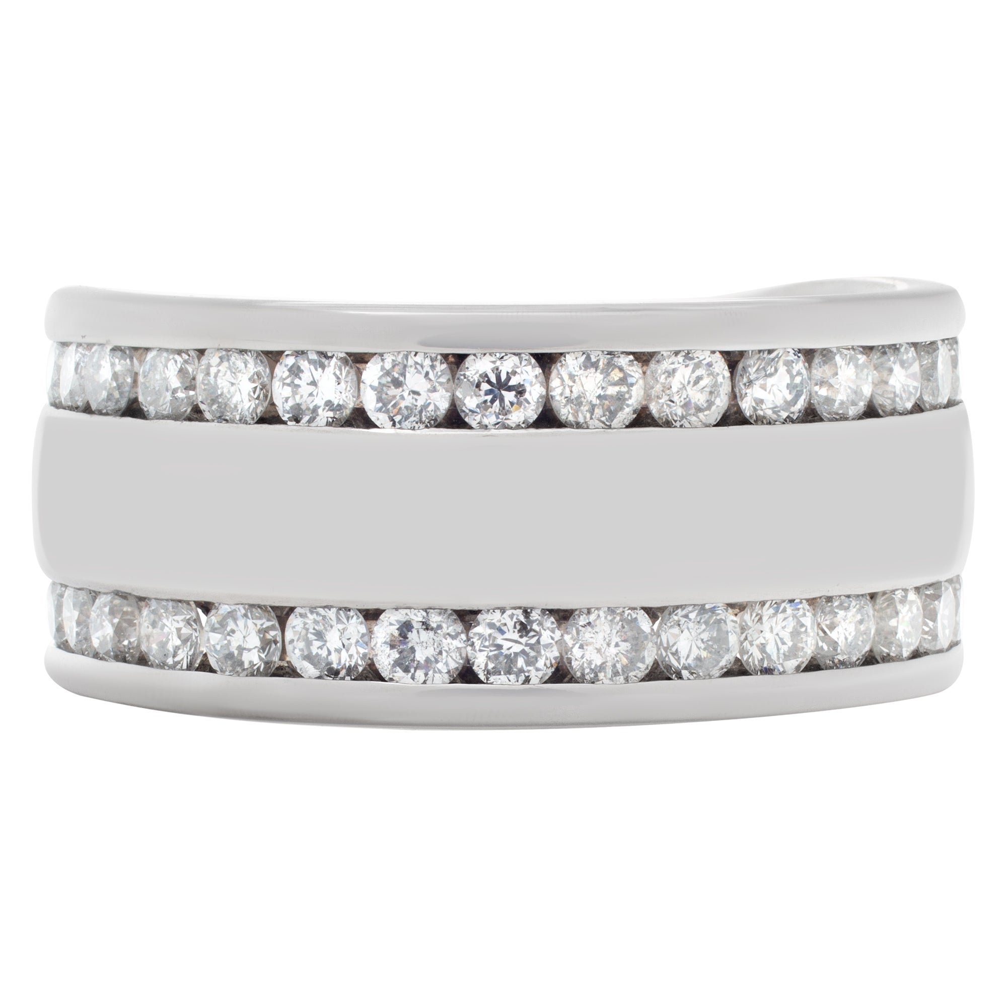 Diamond Ring in 14k White Gold with Double Row of Diamond Accents For Sale