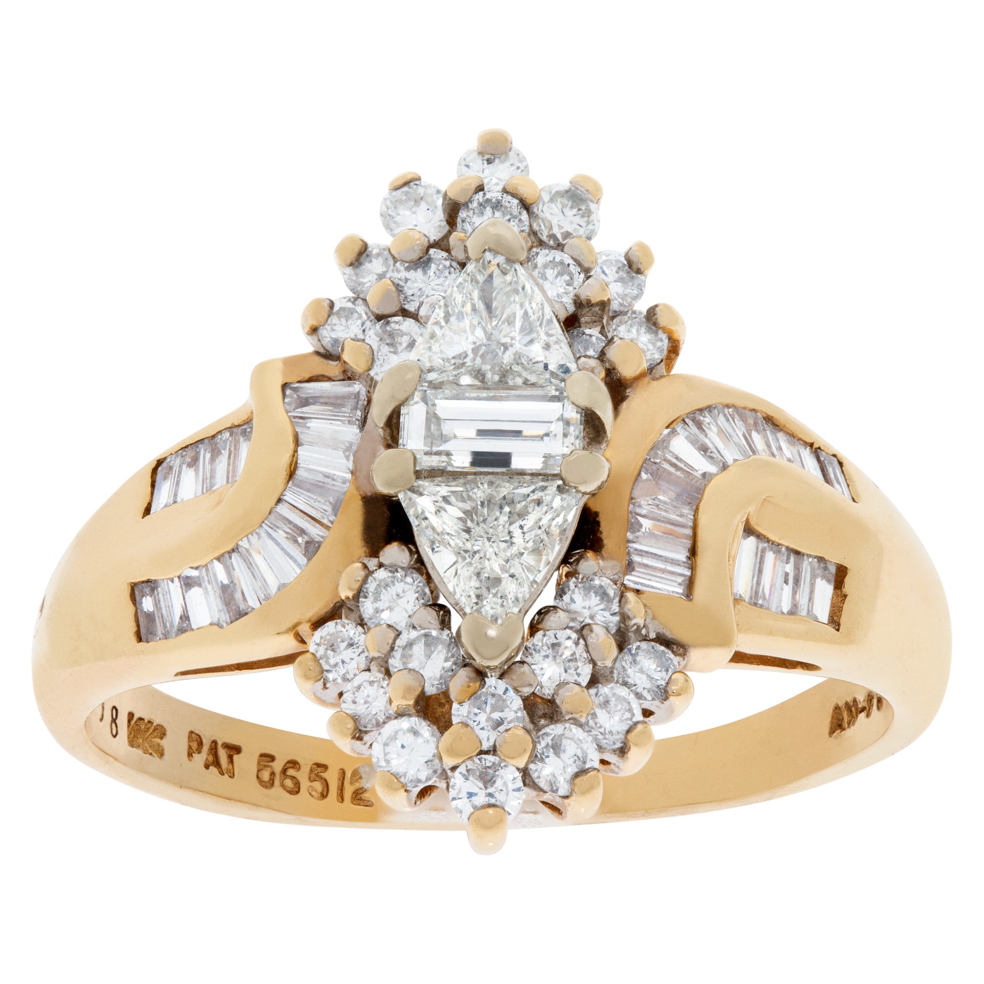 Diamond Ring in 14k Yellow Gold. Fashion "Ballerina" Style, 0.65 Carats