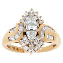 Vintage Diamond Ring in 14k Yellow Gold. Fashion "Ballerina" Style, 0.65 Carats