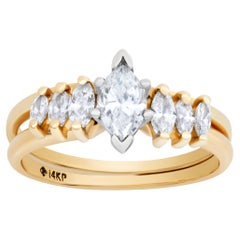 Anello con diamante in oro giallo 14 carati con un diamante marquise da 0,50 carati di colore G e purezza SI-1