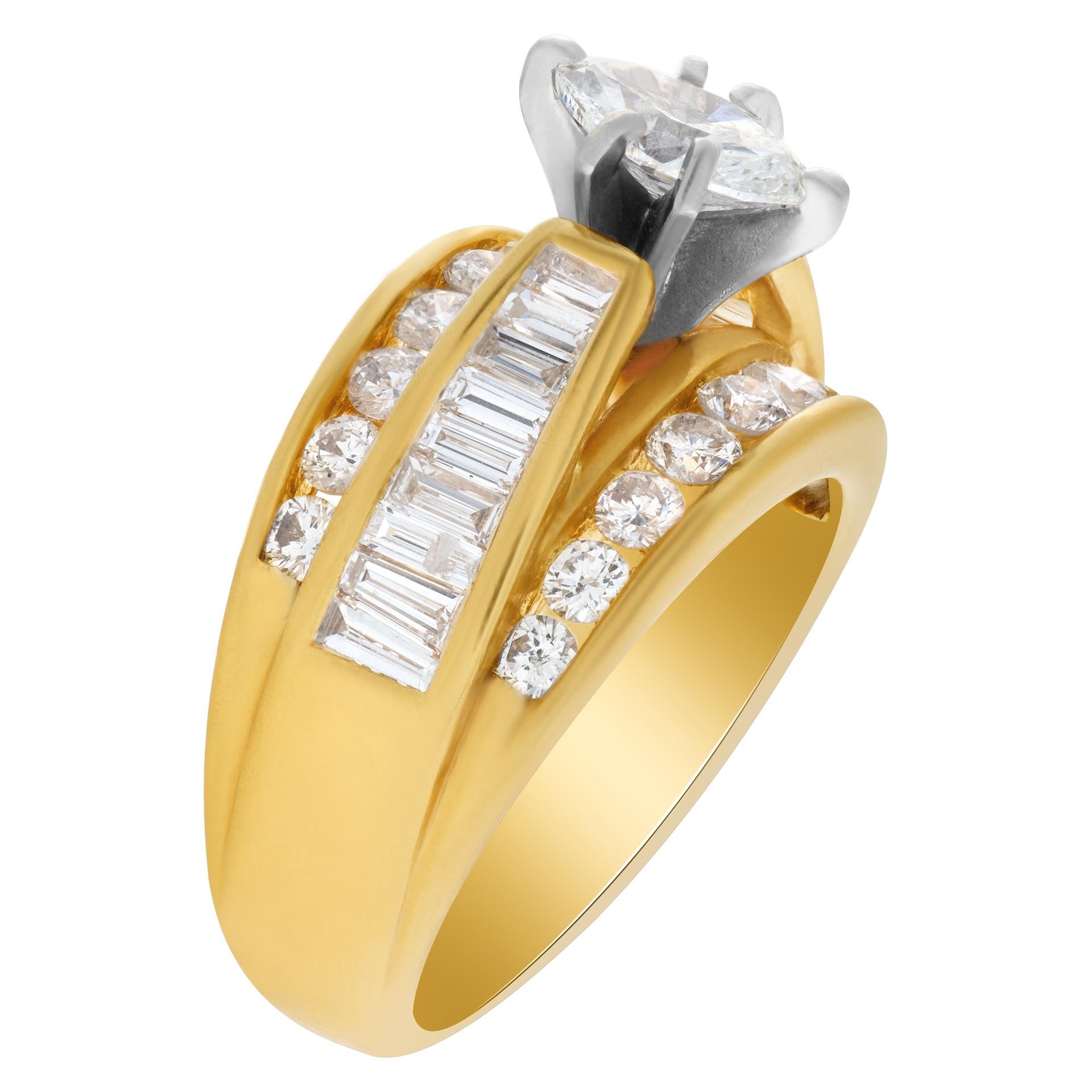 Diamond Ring in 14K Yellow Gold with Center Marquise and Round and Baguette 1