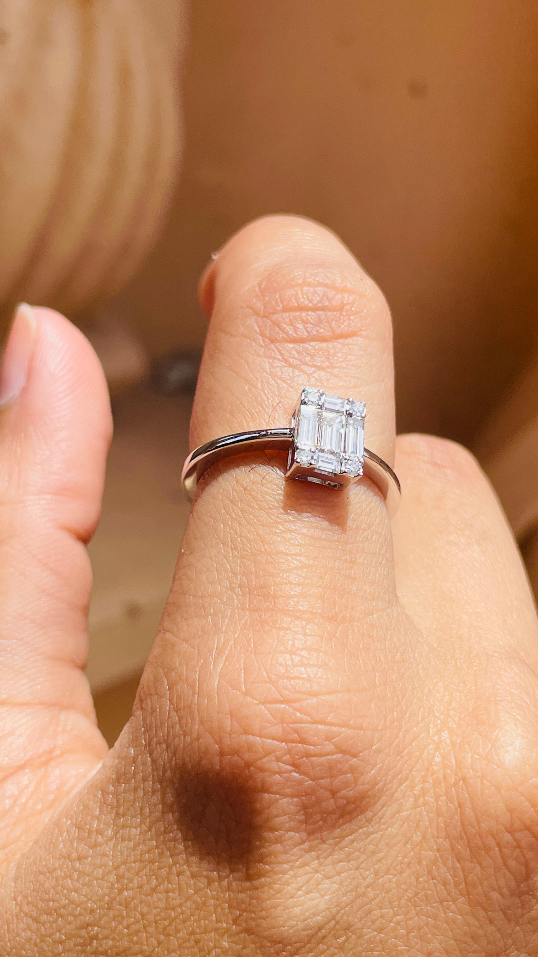 For Sale:  Diamond Cluster Solitaire Ring in 18 Karat White Gold  9
