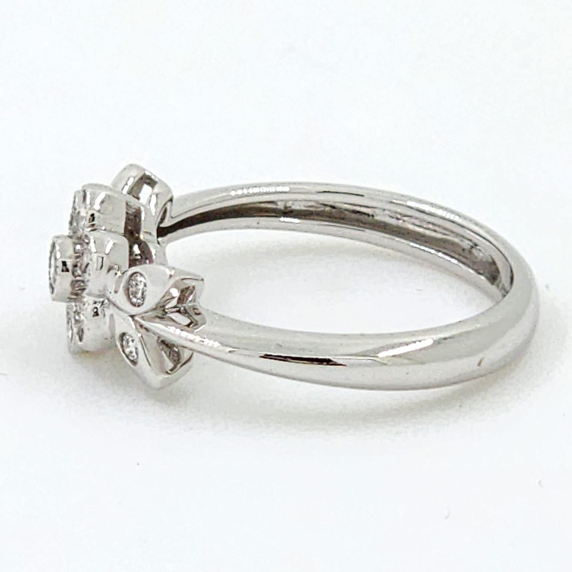 Contemporary 18K White Gold Floral Diamond Cluster Ring – 0.48 Carats For Sale