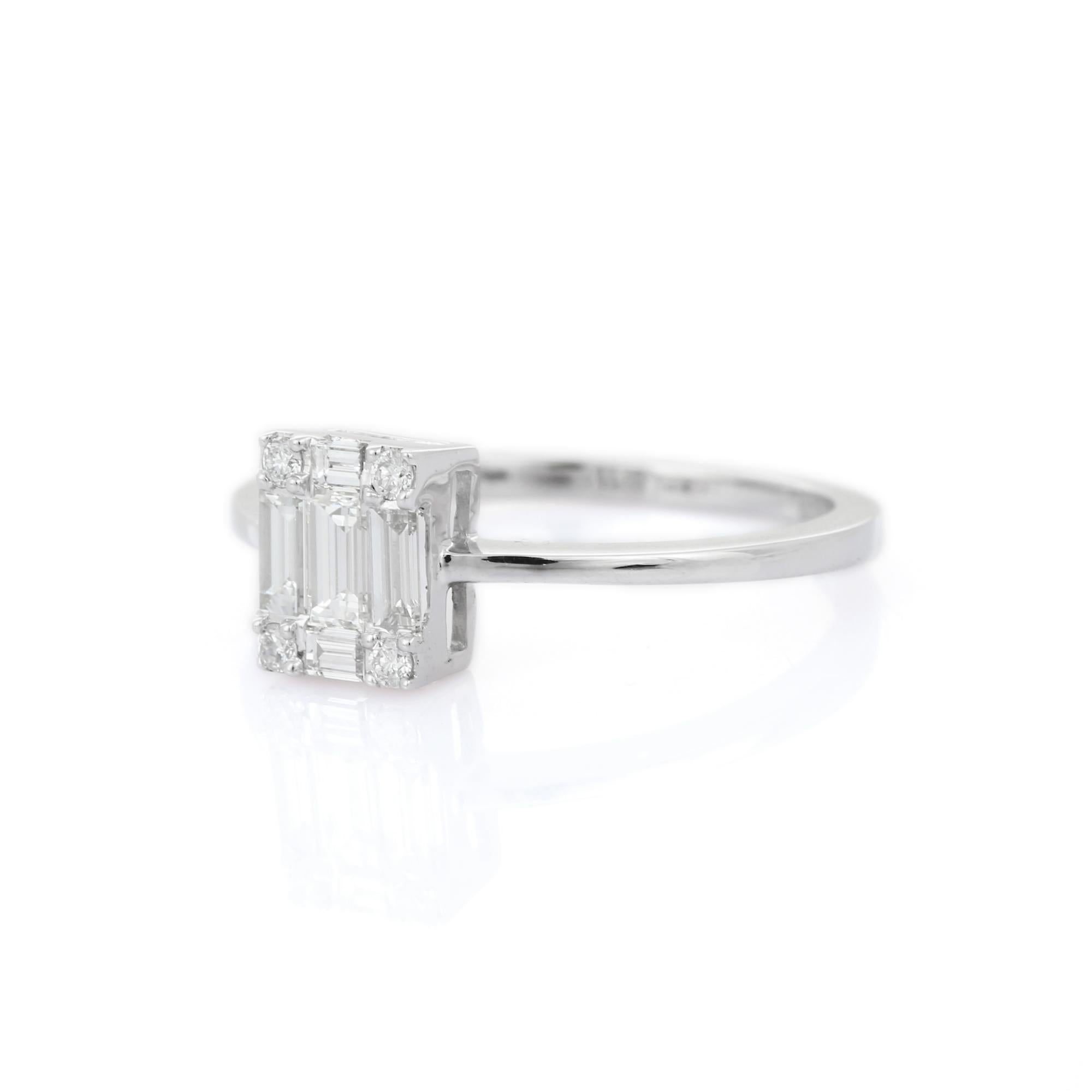 For Sale:  Diamond Cluster Solitaire Ring in 18 Karat White Gold  4