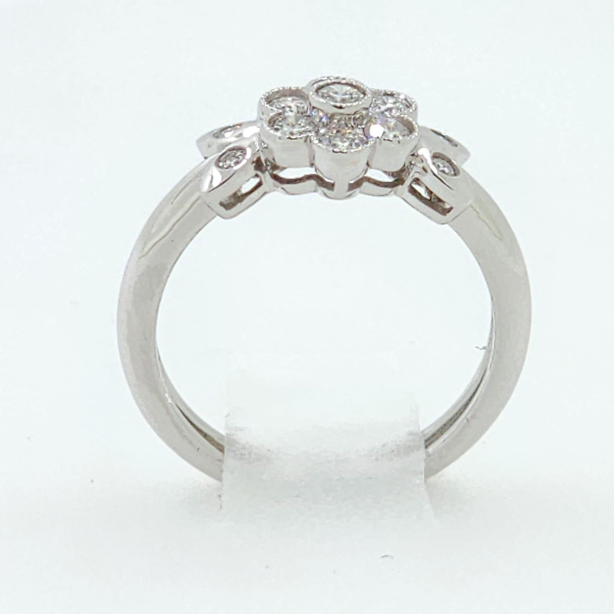 Round Cut 18K White Gold Floral Diamond Cluster Ring – 0.48 Carats For Sale