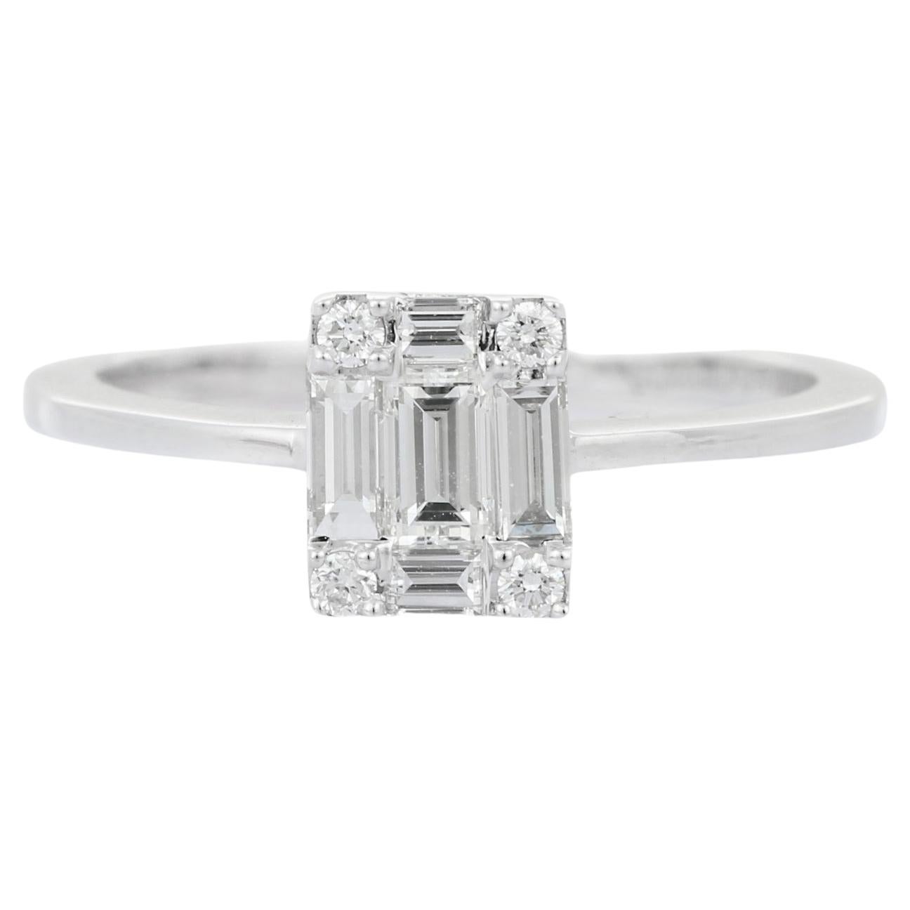 For Sale:  Diamond Cluster Solitaire Ring in 18 Karat White Gold