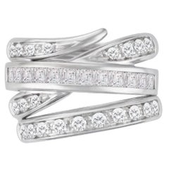 Vintage Diamond Ring in 18k White Gold, Crossover Style, 2.10 Carats in Diamonds