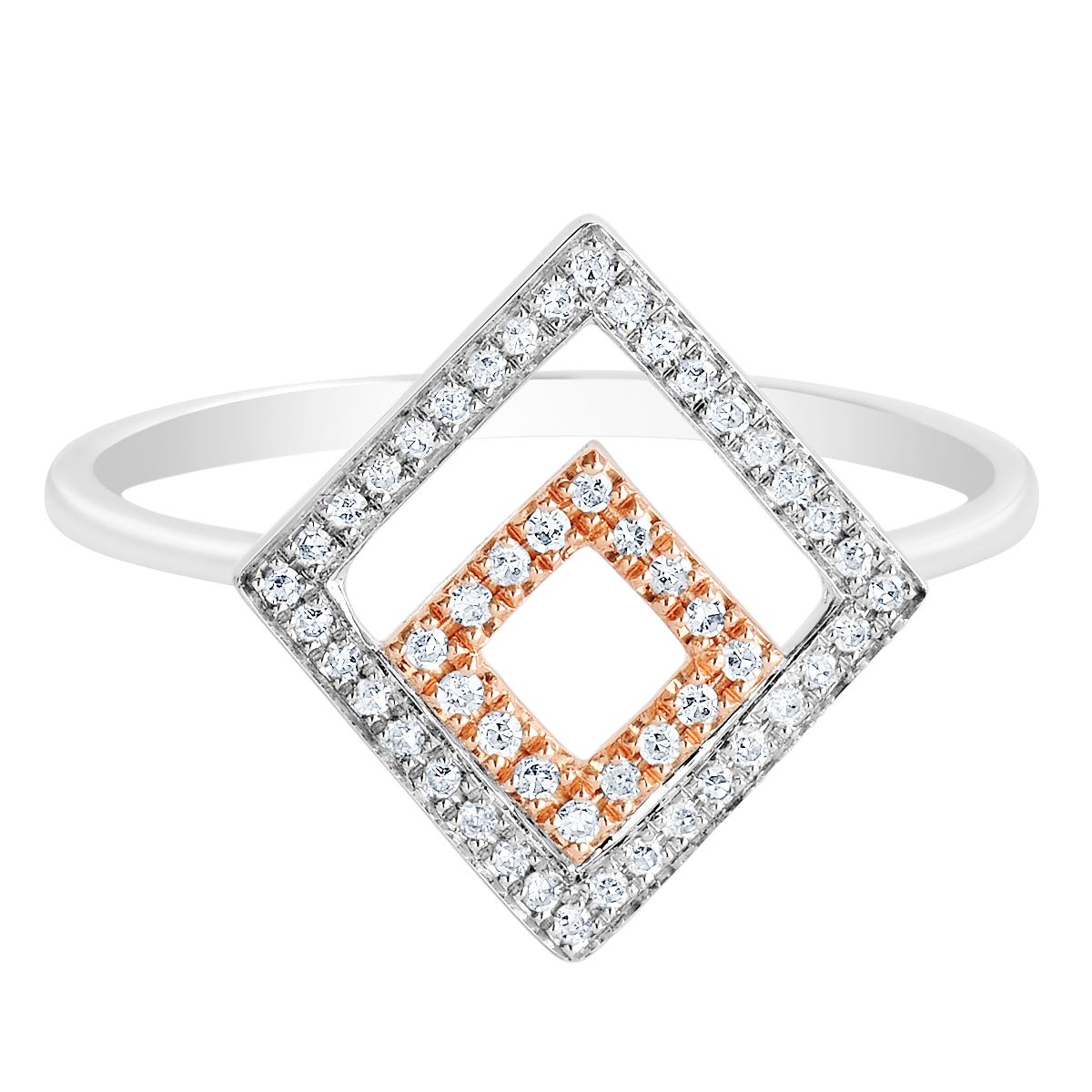 Contemporary 52 Microset Rose White Gold Diamond Geometric Design Engagement Ring  For Sale