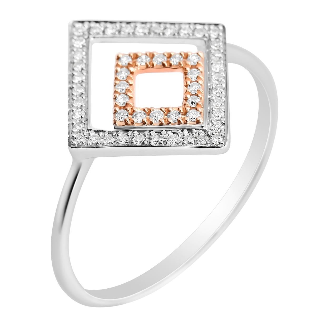 Round Cut 52 Microset Rose White Gold Diamond Geometric Design Engagement Ring  For Sale