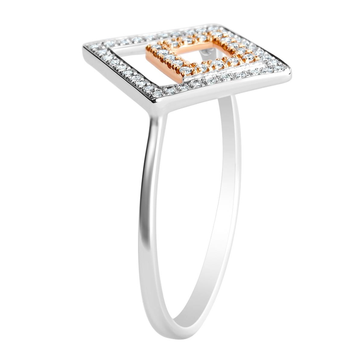 Women's 52 Microset Rose White Gold Diamond Geometric Design Engagement Ring  For Sale