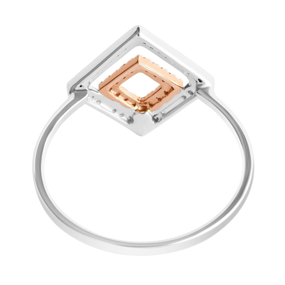 52 Microset Rose White Gold Diamond Geometric Design Engagement Ring  For Sale 1