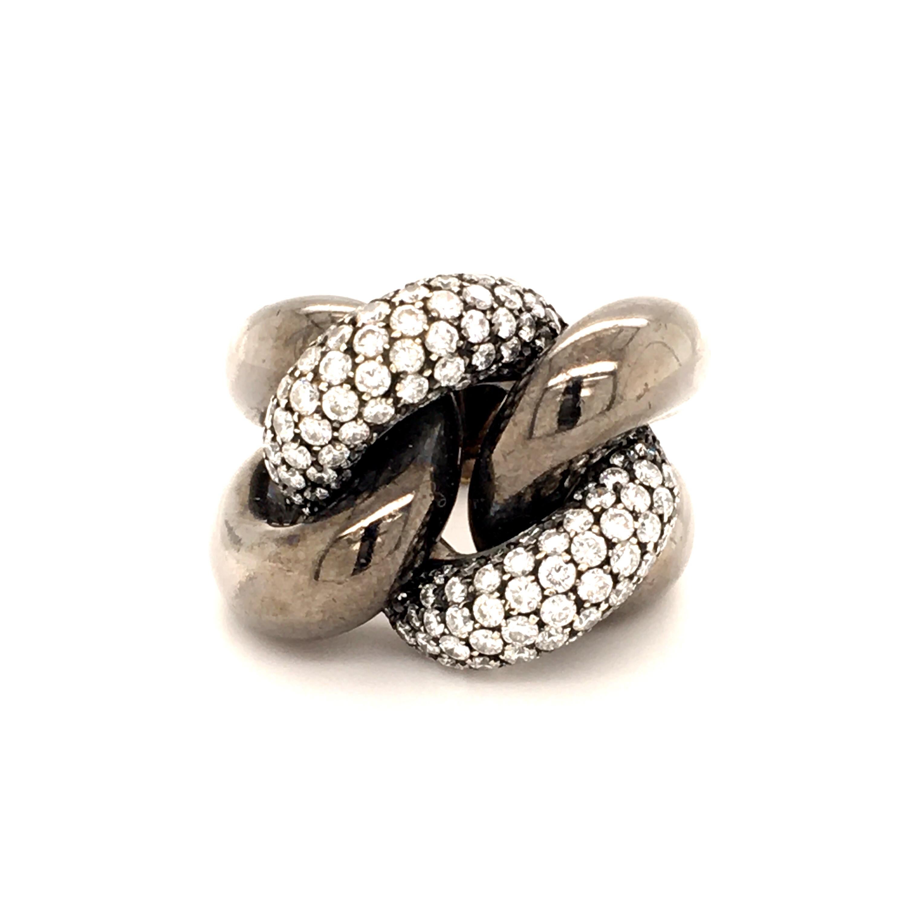 Contemporary Diamond Ring in Blackened 18 Karat Rose and White Gold For Sale
