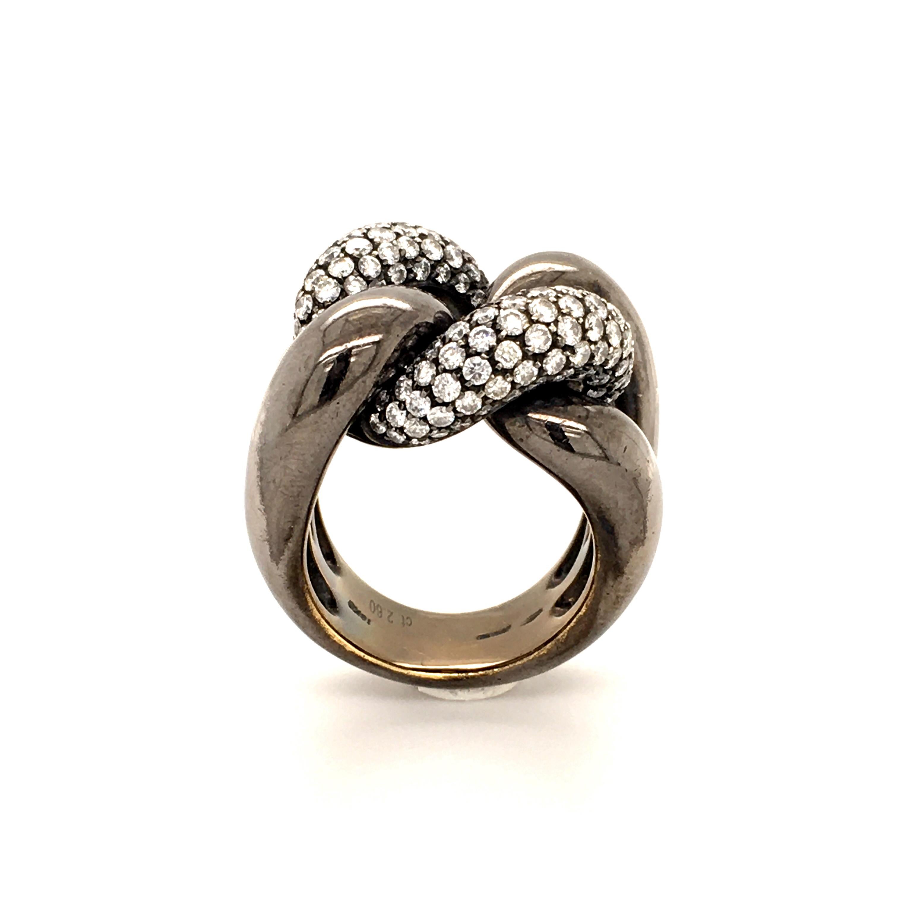 Round Cut Diamond Ring in Blackened 18 Karat Rose and White Gold For Sale