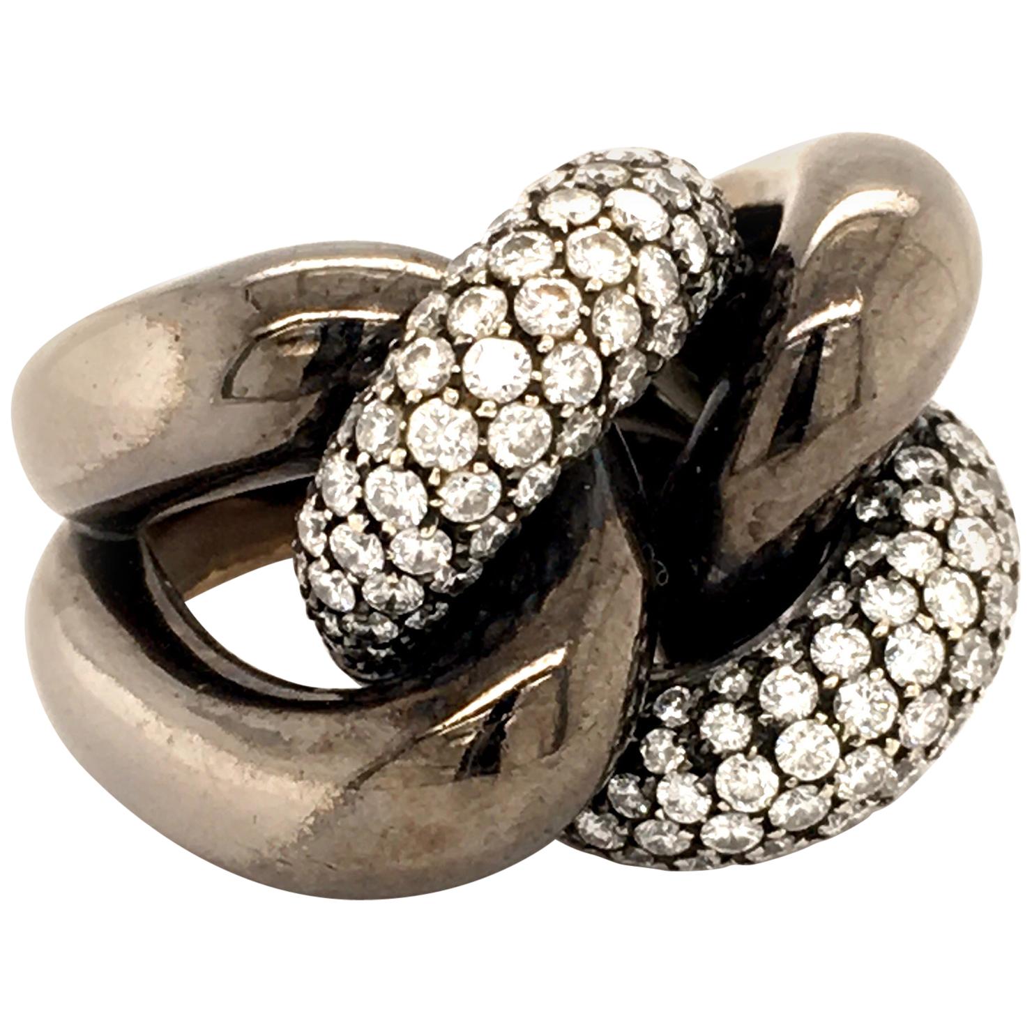 Diamond Ring in Blackened 18 Karat Rose and White Gold For Sale