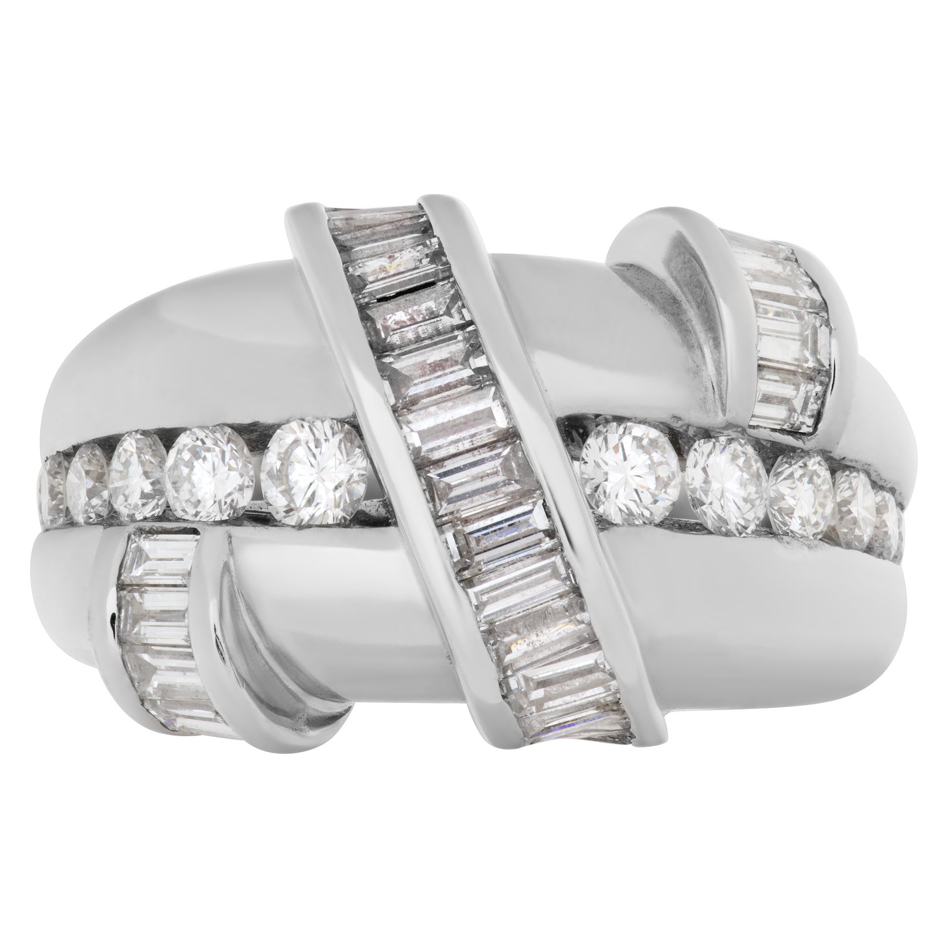 Bague en platine, 1,00 ct de diamants ronds et baguettes, Charles Krypell en vente