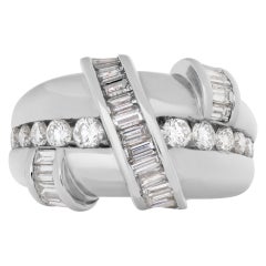 Bague en platine, 1,00 ct de diamants ronds et baguettes, Charles Krypell