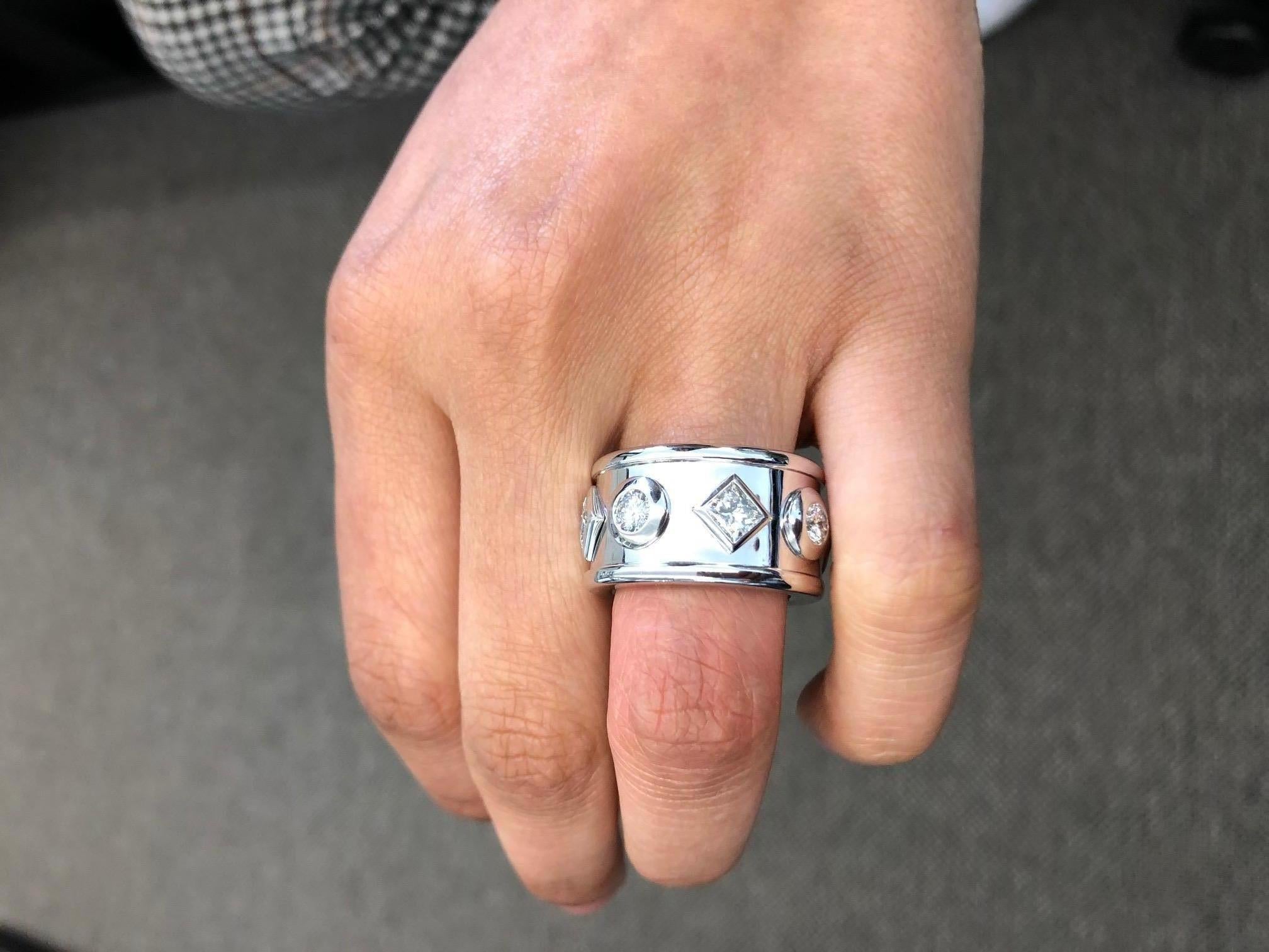 da uomo o donna Anello con diamante in oro bianco in vendita