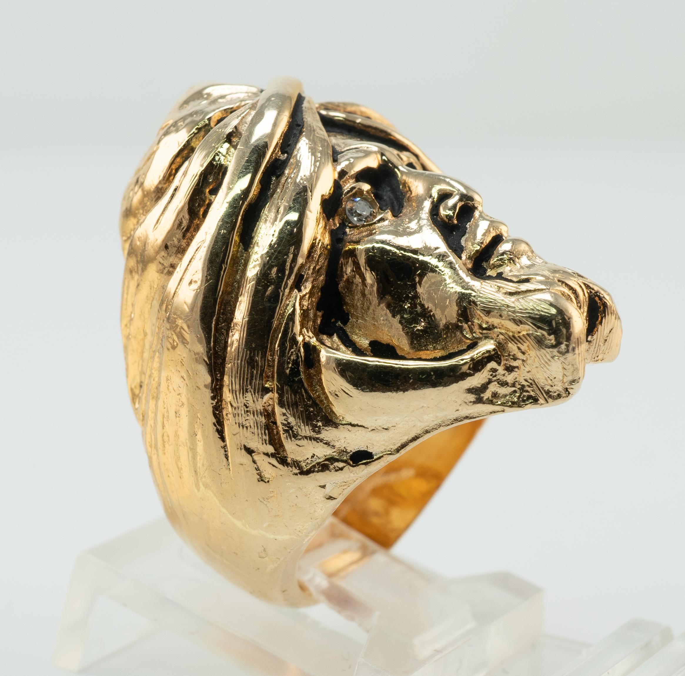 Diamond Ring Man Turban Head Face 14K Gold Vintage For Sale 2