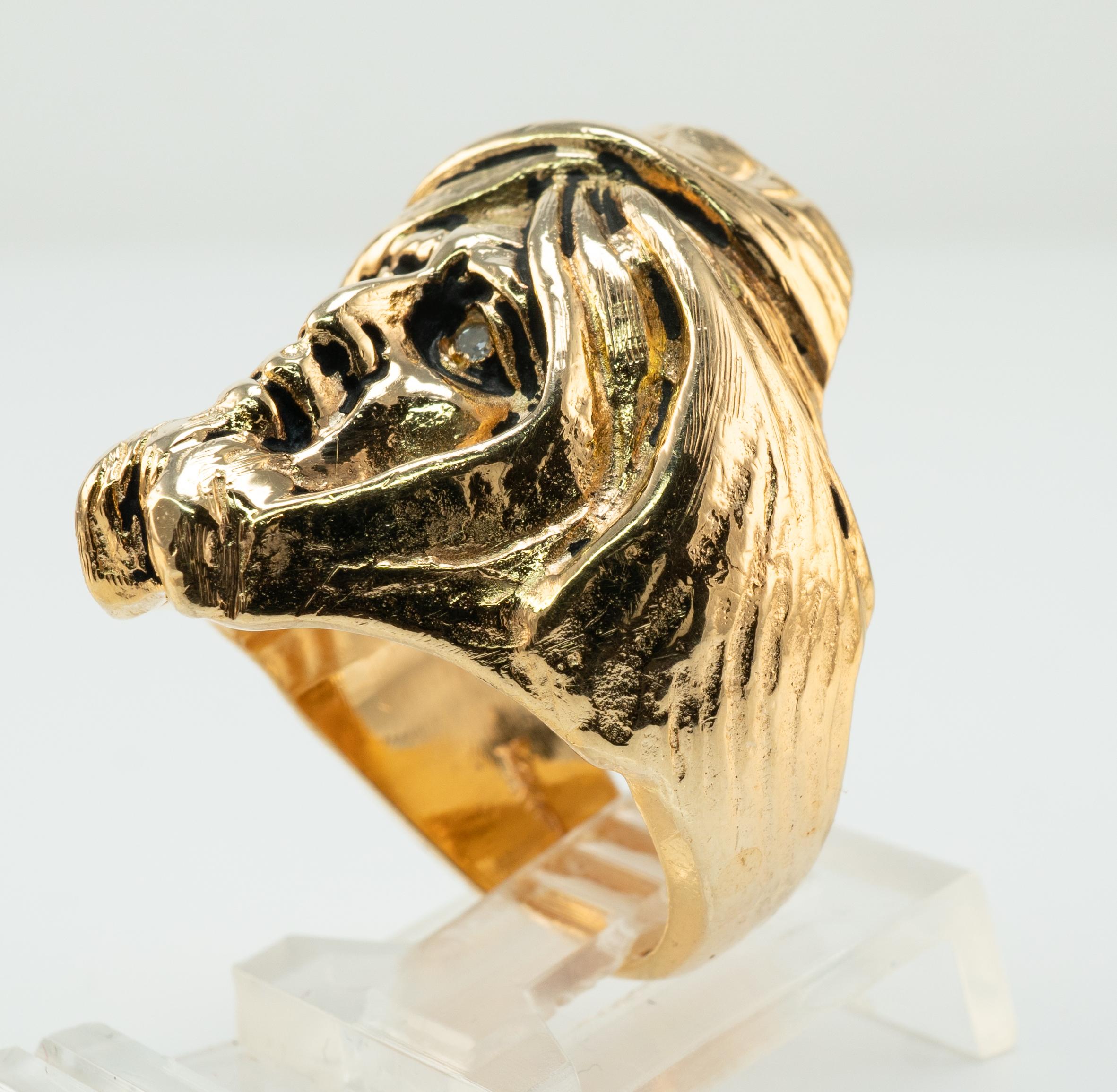 Diamond Ring Man Turban Head Face 14K Gold Vintage For Sale 3
