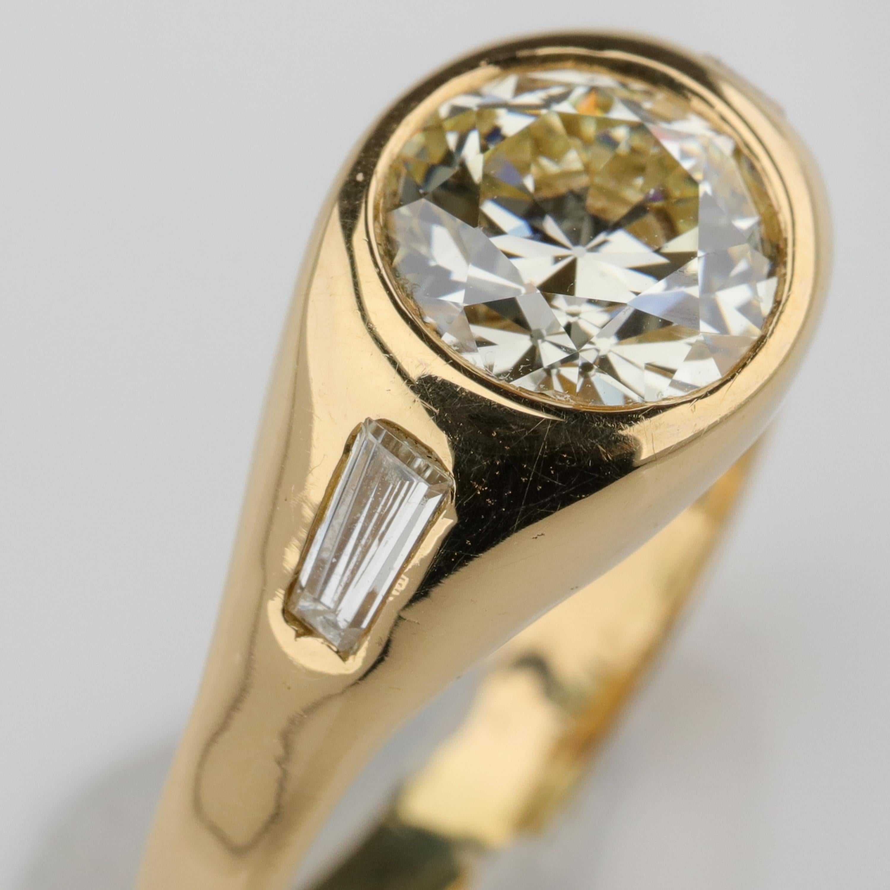 Diamond Ring Men's 2 Carat European-Cut Midcentury Sleek, Powerful 7