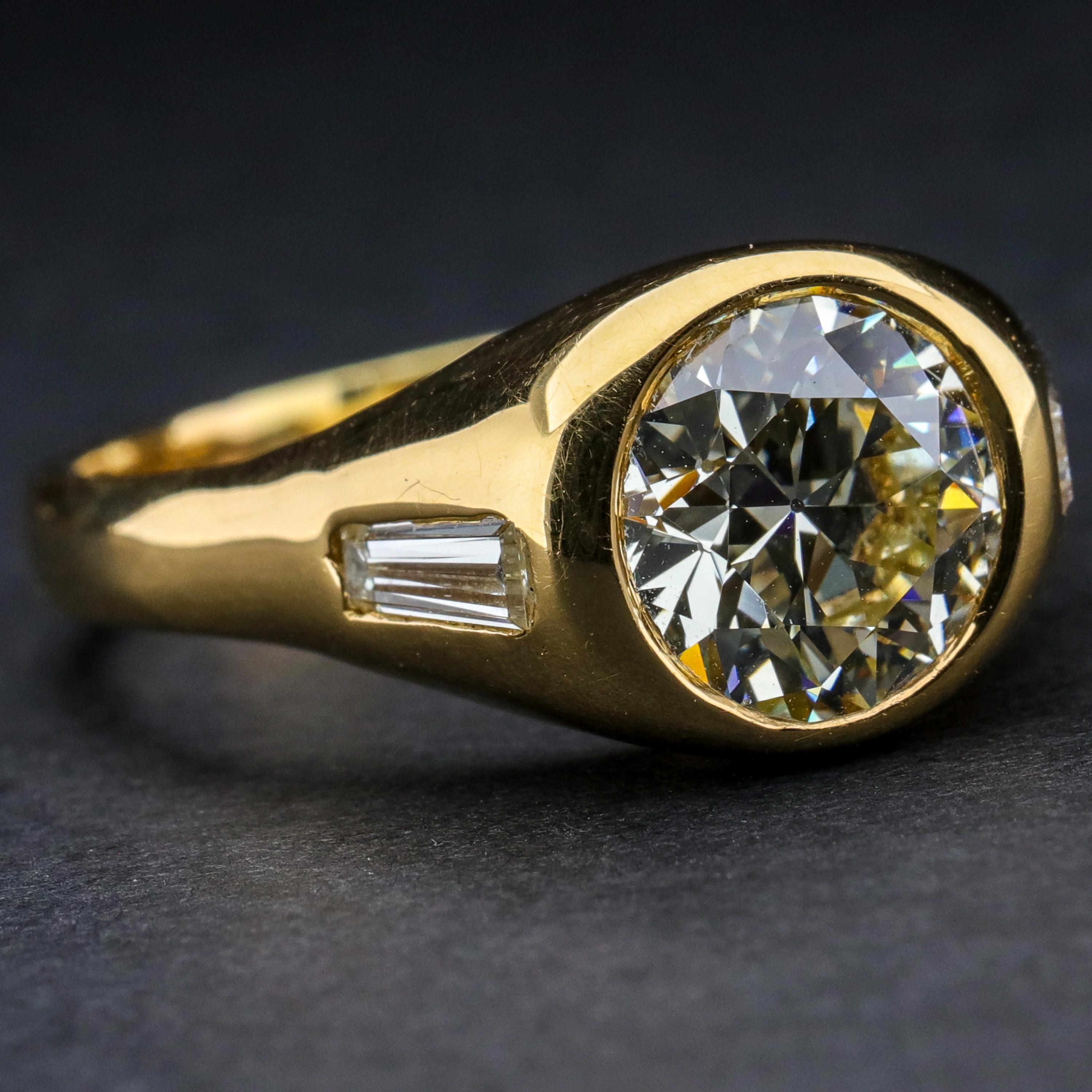Diamond Ring Men's 2 Carat European-Cut Midcentury Sleek, Powerful 8