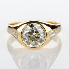 Diamond Ring Men's 2 Carat European-Cut Midcentury Sleek, Powerful