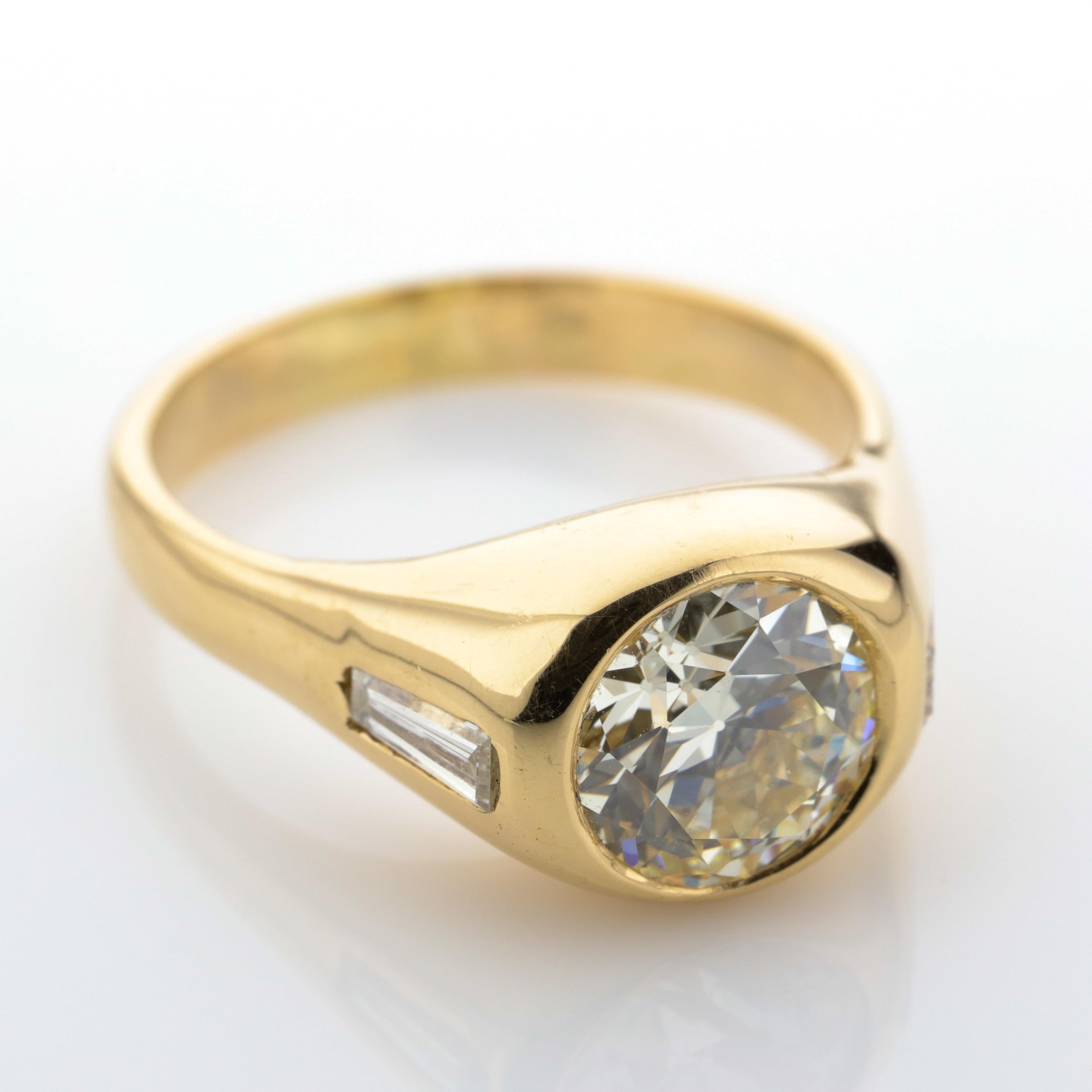 Diamantring Herren 2 Karat Europäischer Schliff Midcentury Schlank, kraftvoll (Moderne)