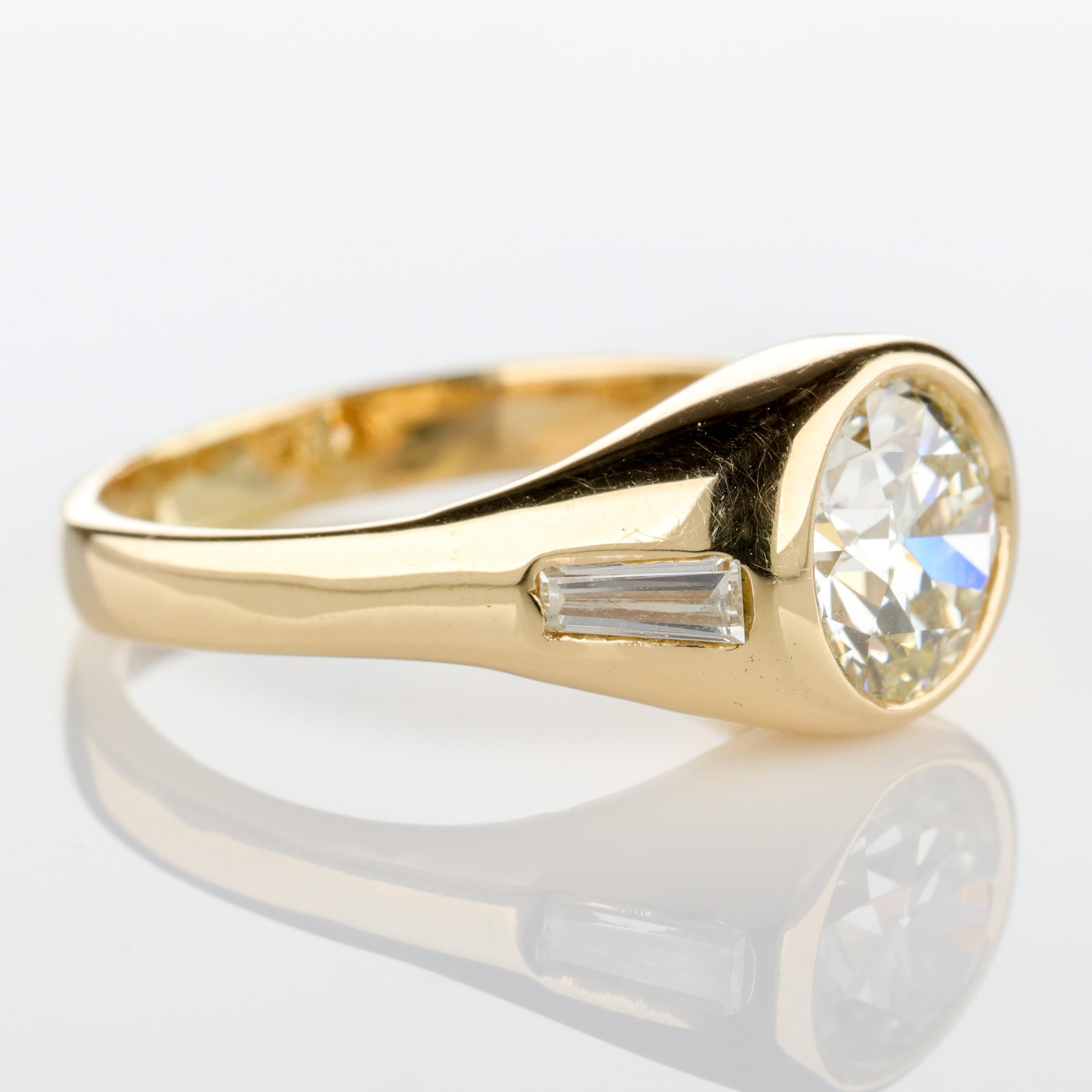 Diamond Ring Men's 2 Carat European-Cut Midcentury Sleek, Powerful In Good Condition In Southbury, CT