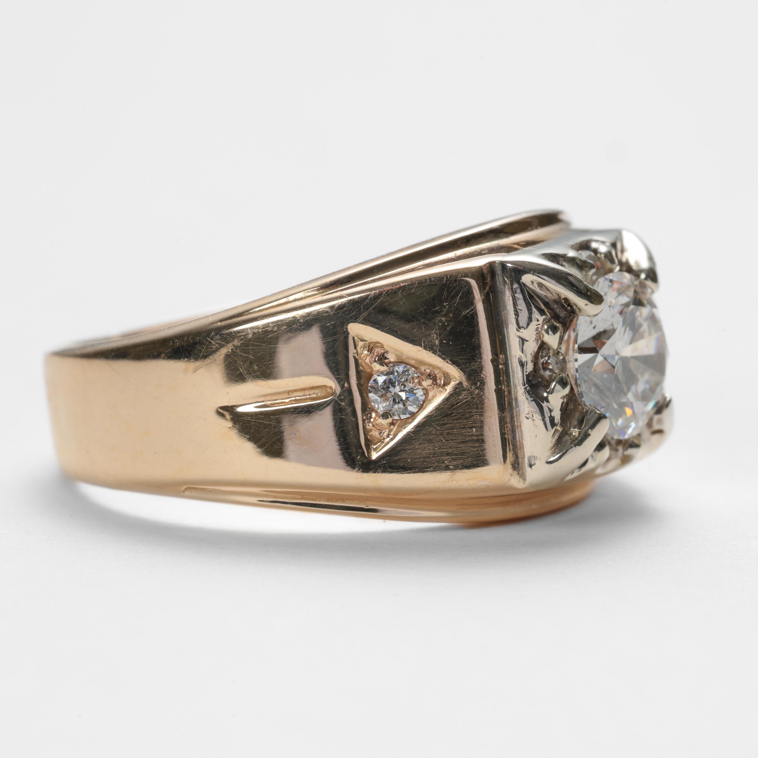 Bague en diamant, Homme Midcentury Classic 1,22 carats Excellent état - En vente à Southbury, CT