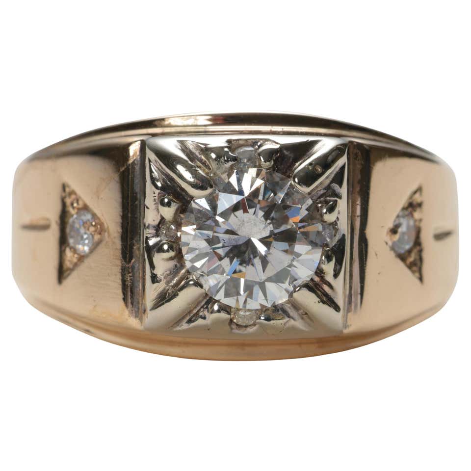 Diamond Ring Men's 2 Carat European-Cut Midcentury Sleek, Powerful at ...