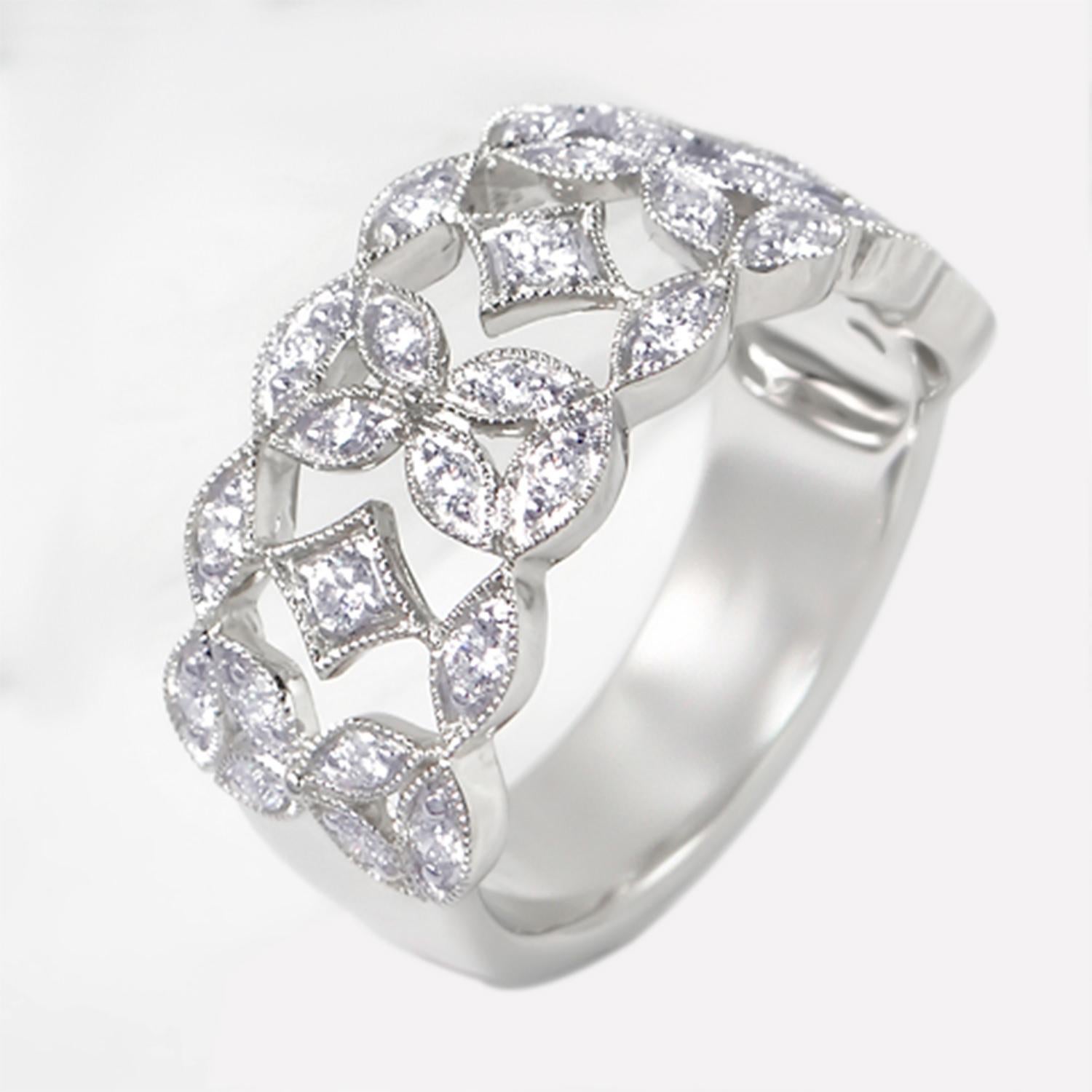 Contemporaneo Anello di diamanti con incastonatura a grani 0,45 carati in oro bianco 18 carati in vendita
