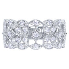 Diamond Ring Milgrain Setting 0.45 Carats 18K White Gold