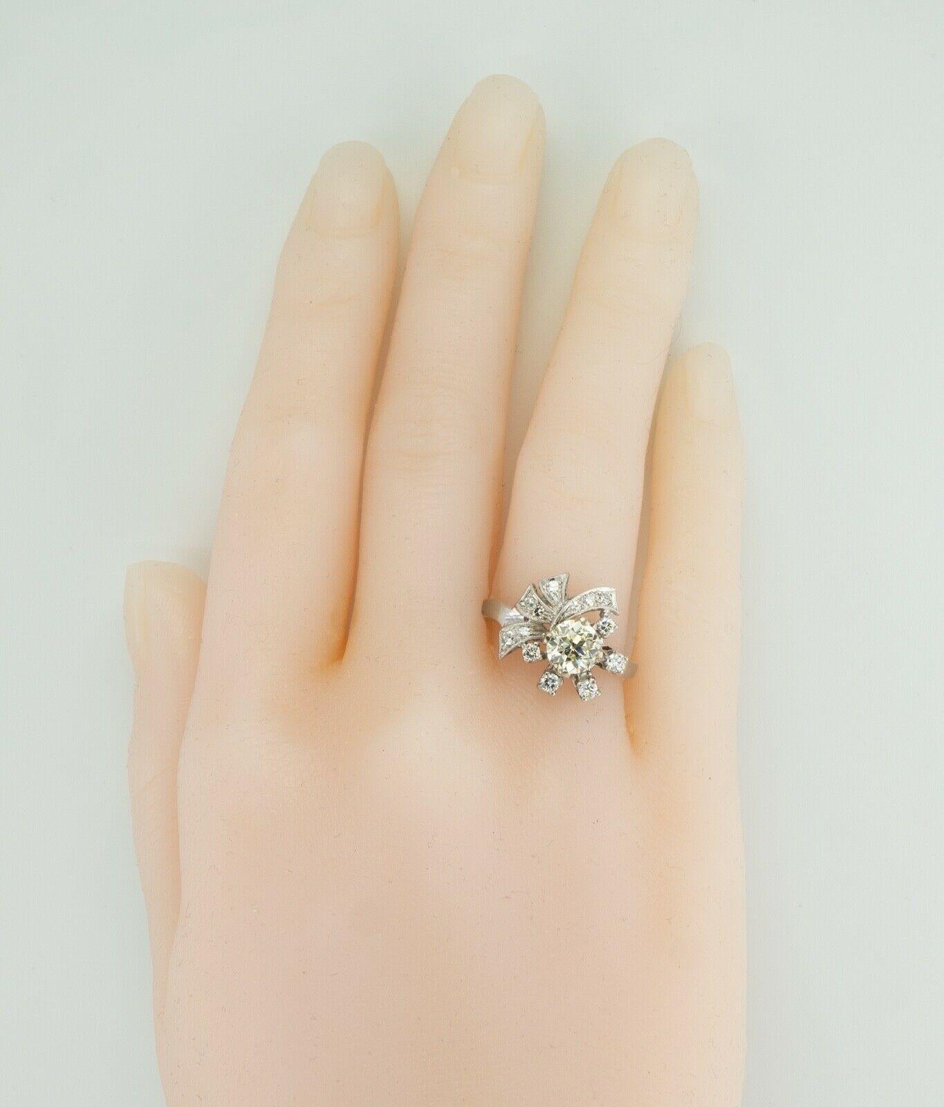 Bague diamant vieille Europe 1,50 cts centre or blanc 14K 1,92 TDW en vente 7