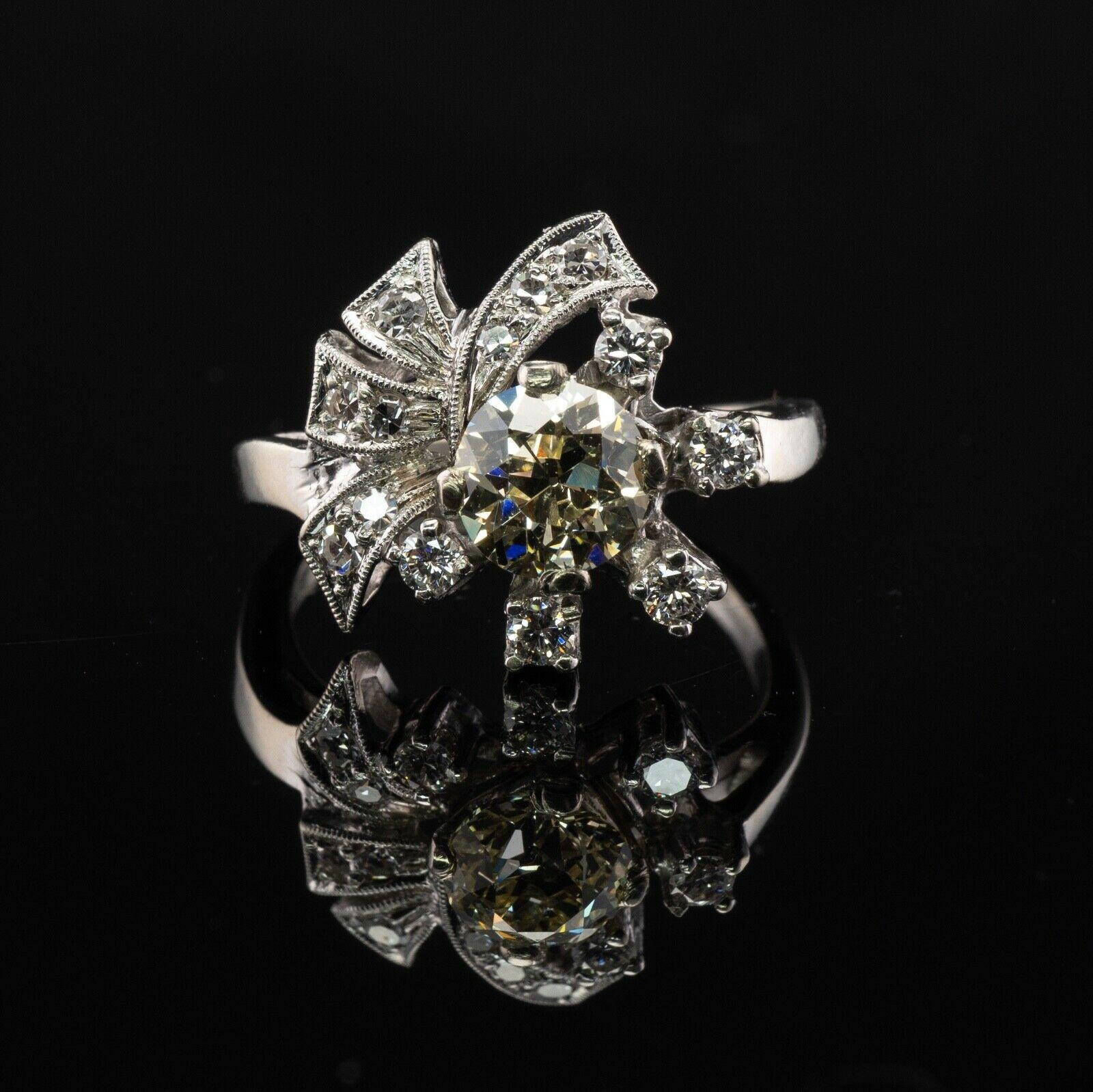 Bague diamant vieille Europe 1,50 cts centre or blanc 14K 1,92 TDW Bon état - En vente à East Brunswick, NJ