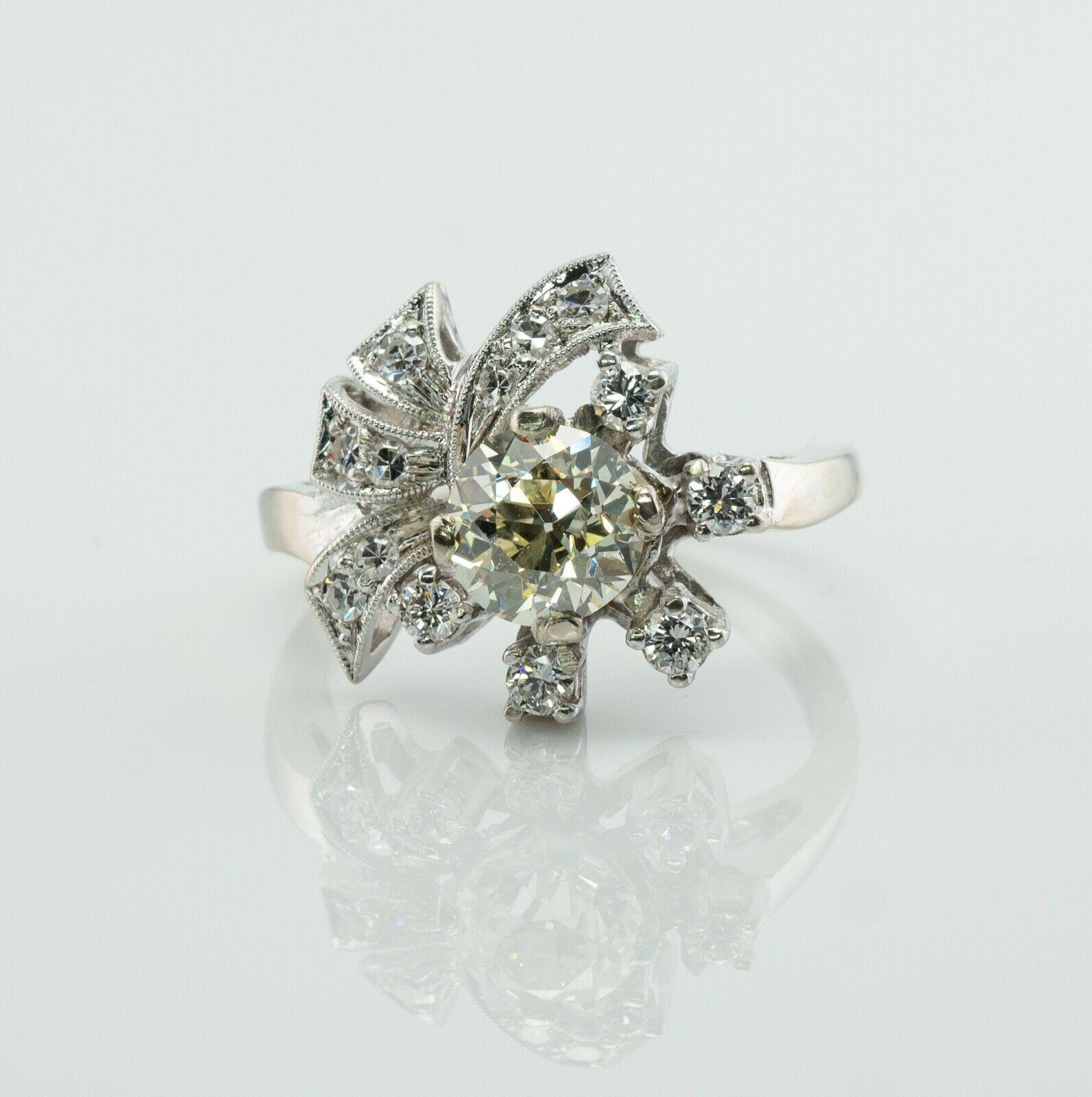 Bague diamant vieille Europe 1,50 cts centre or blanc 14K 1,92 TDW en vente 1