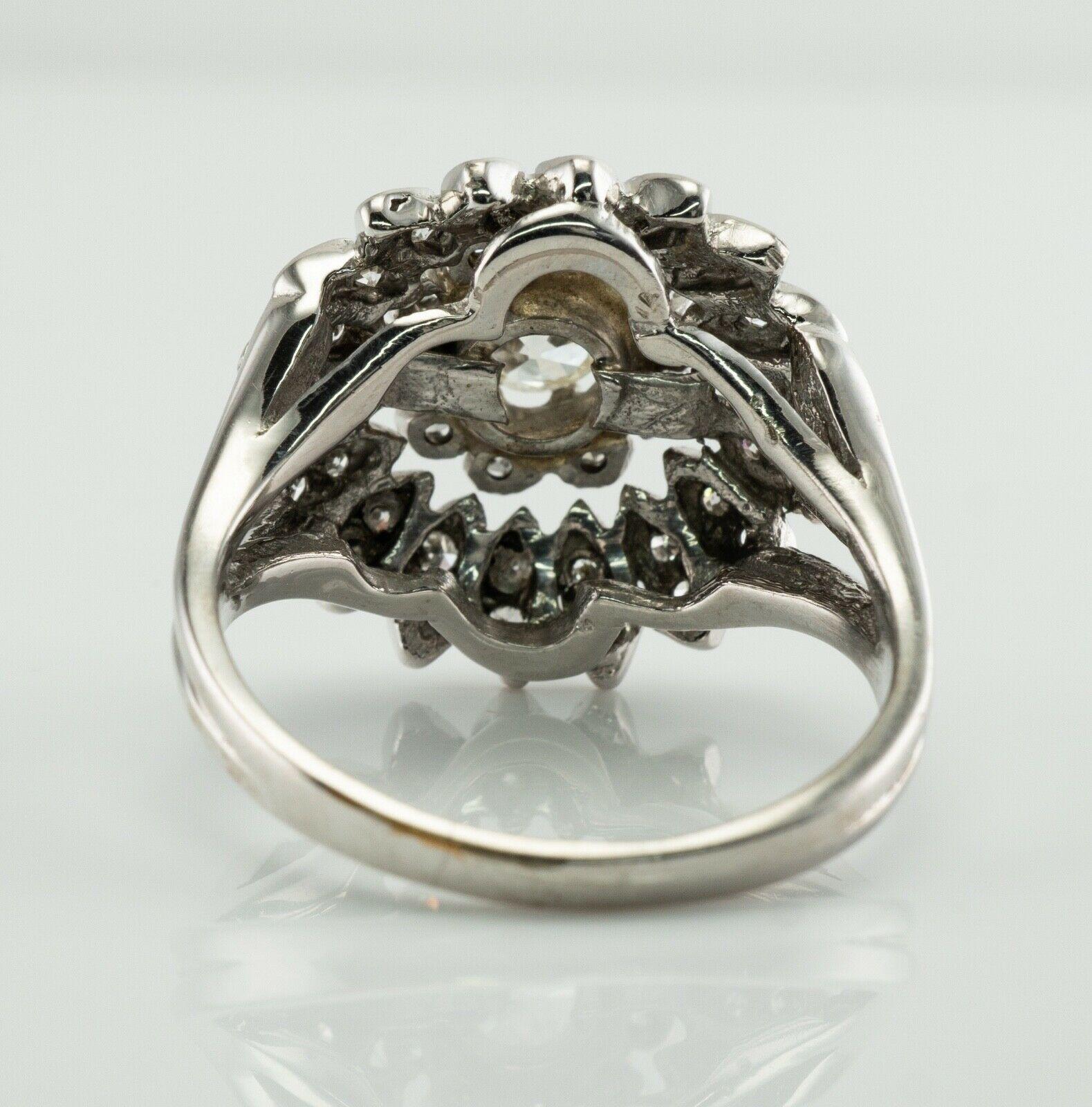 Diamond Ring Old Mine 14k White Gold Flower Vintage Cluster In Good Condition For Sale In East Brunswick, NJ