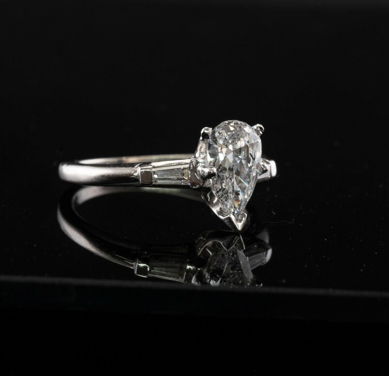 Diamond Ring Platinum Pear cut .90 TDW Engagement 6